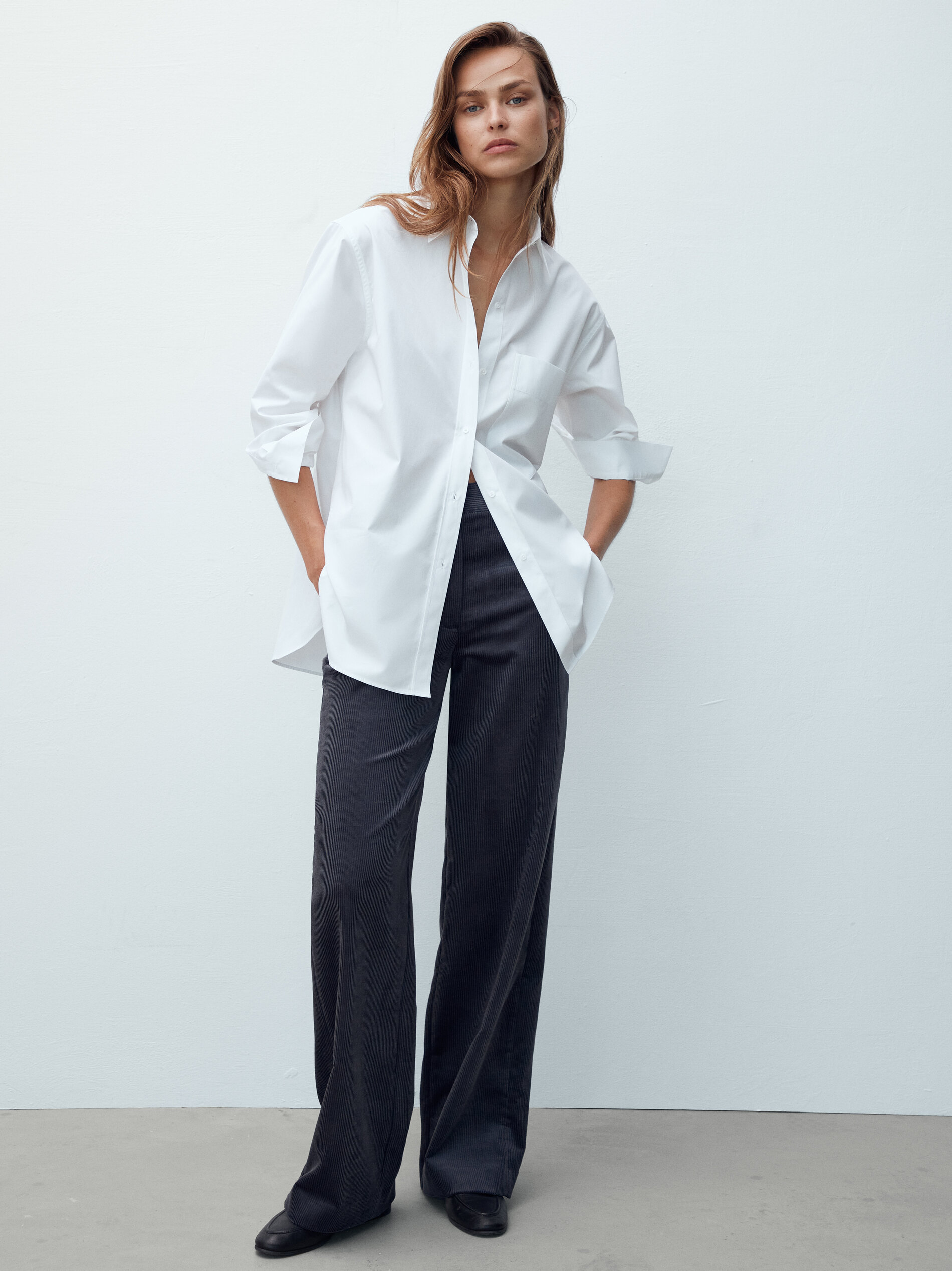 Wide-leg corduroy trousers - null 