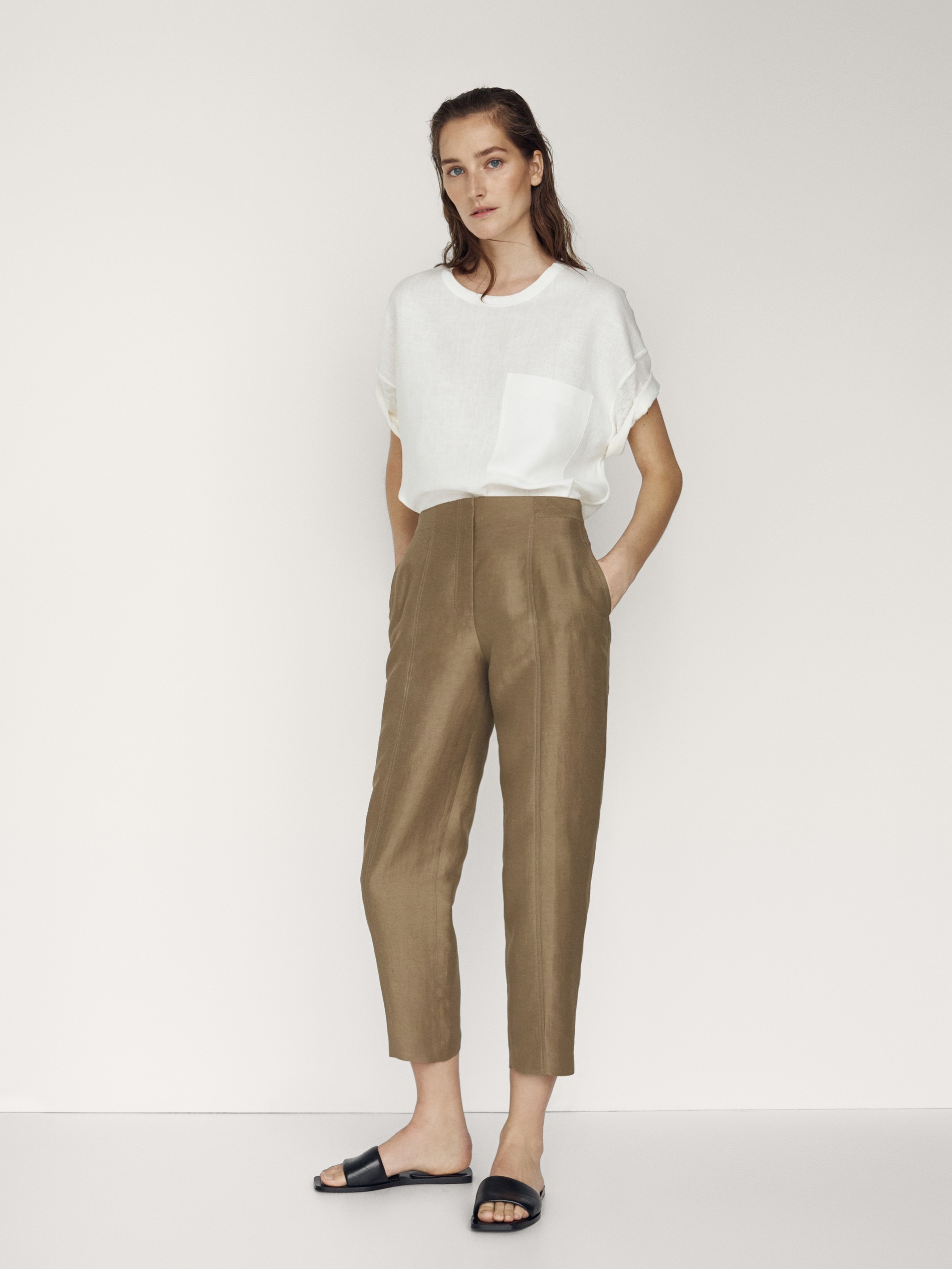 H and m linen trousers ladies clearance