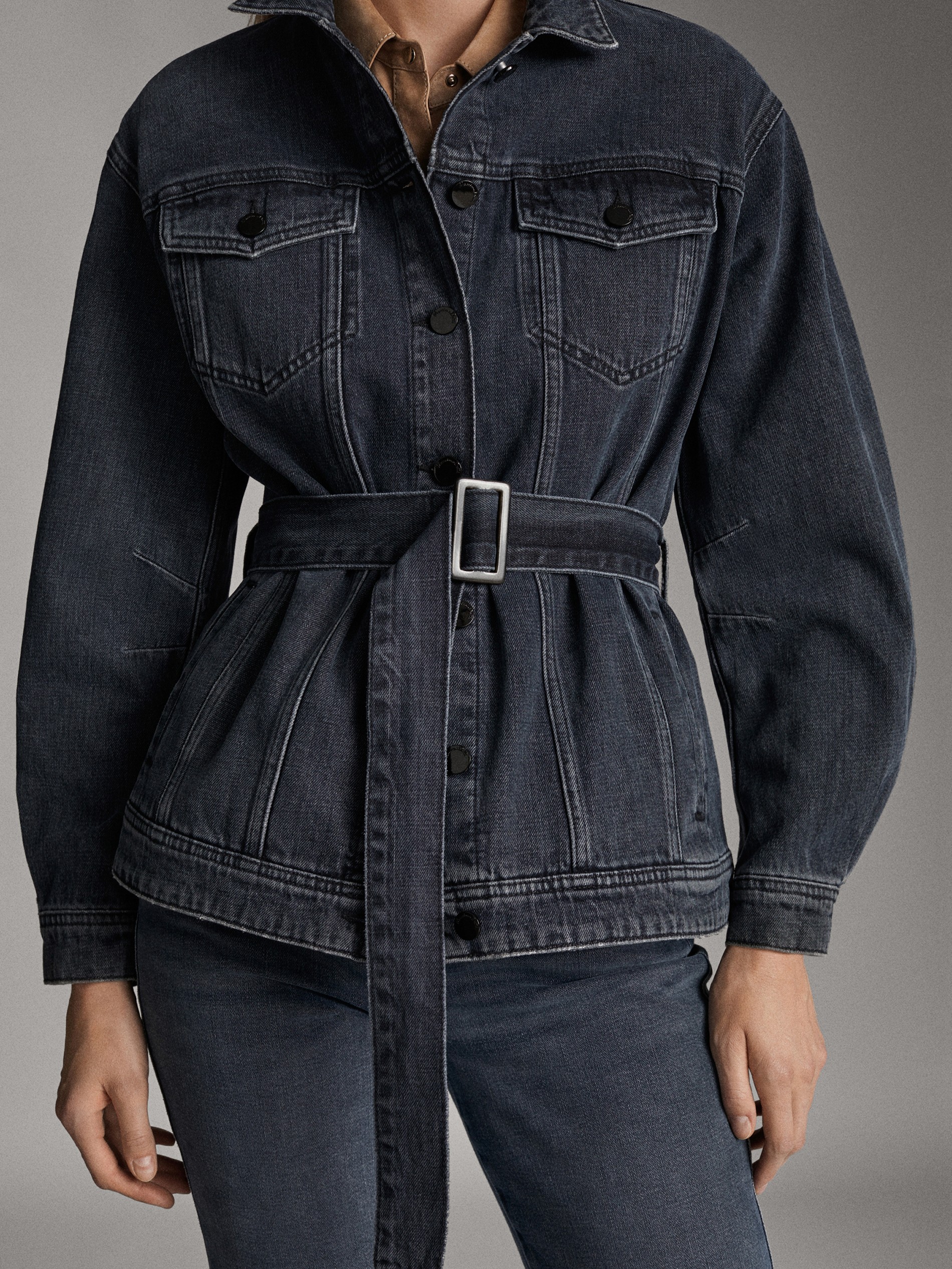 denim jacket with tie belt