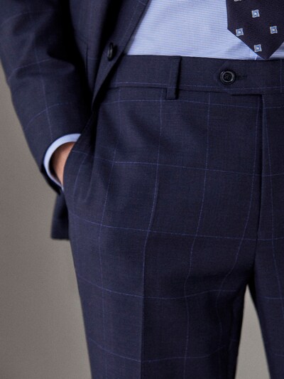 Slim Fit Navy Blue Check Wool Trousers Men Massimo Dutti