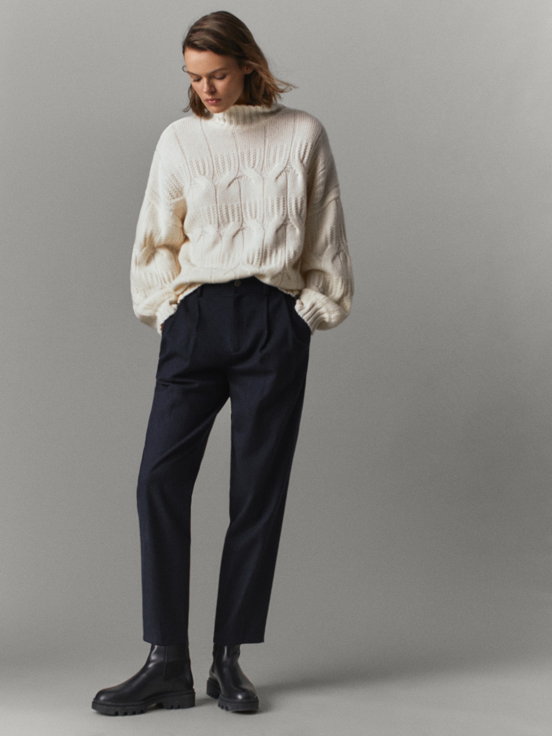 Barrel-fit cotton darted trousers 