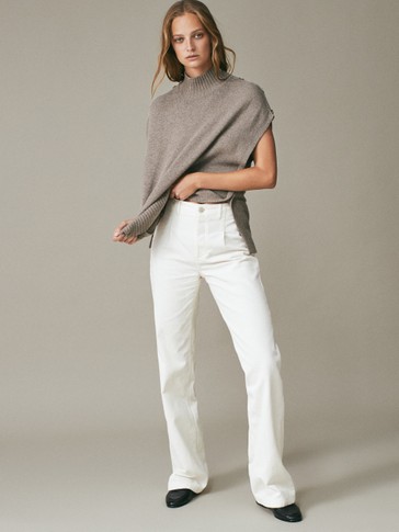 Wide-leg darted corduroy trousers 
