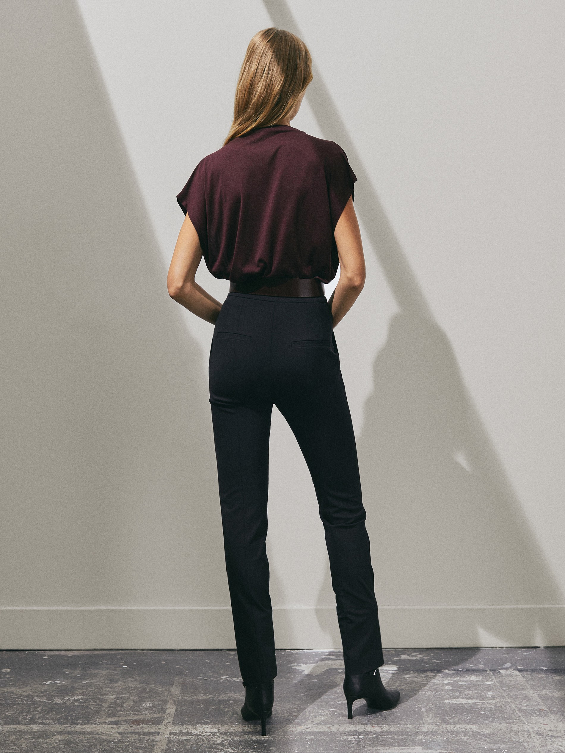 skinny fit high waisted trousers