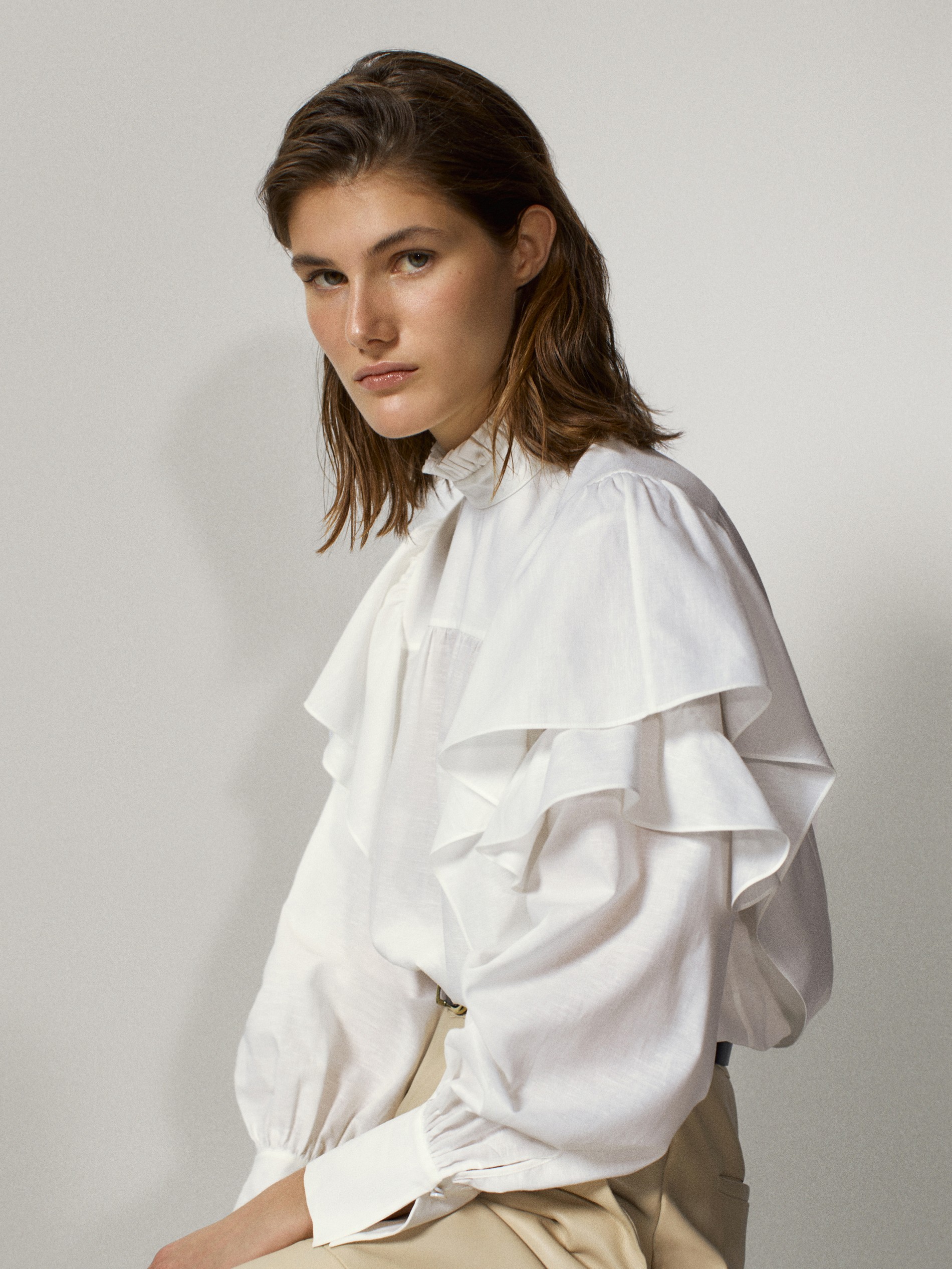 Shirt with ruffle detail - - Massimo Dutti