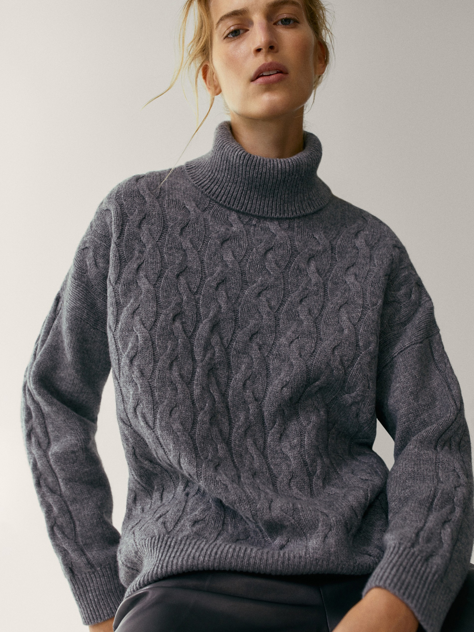 grey cable sweater