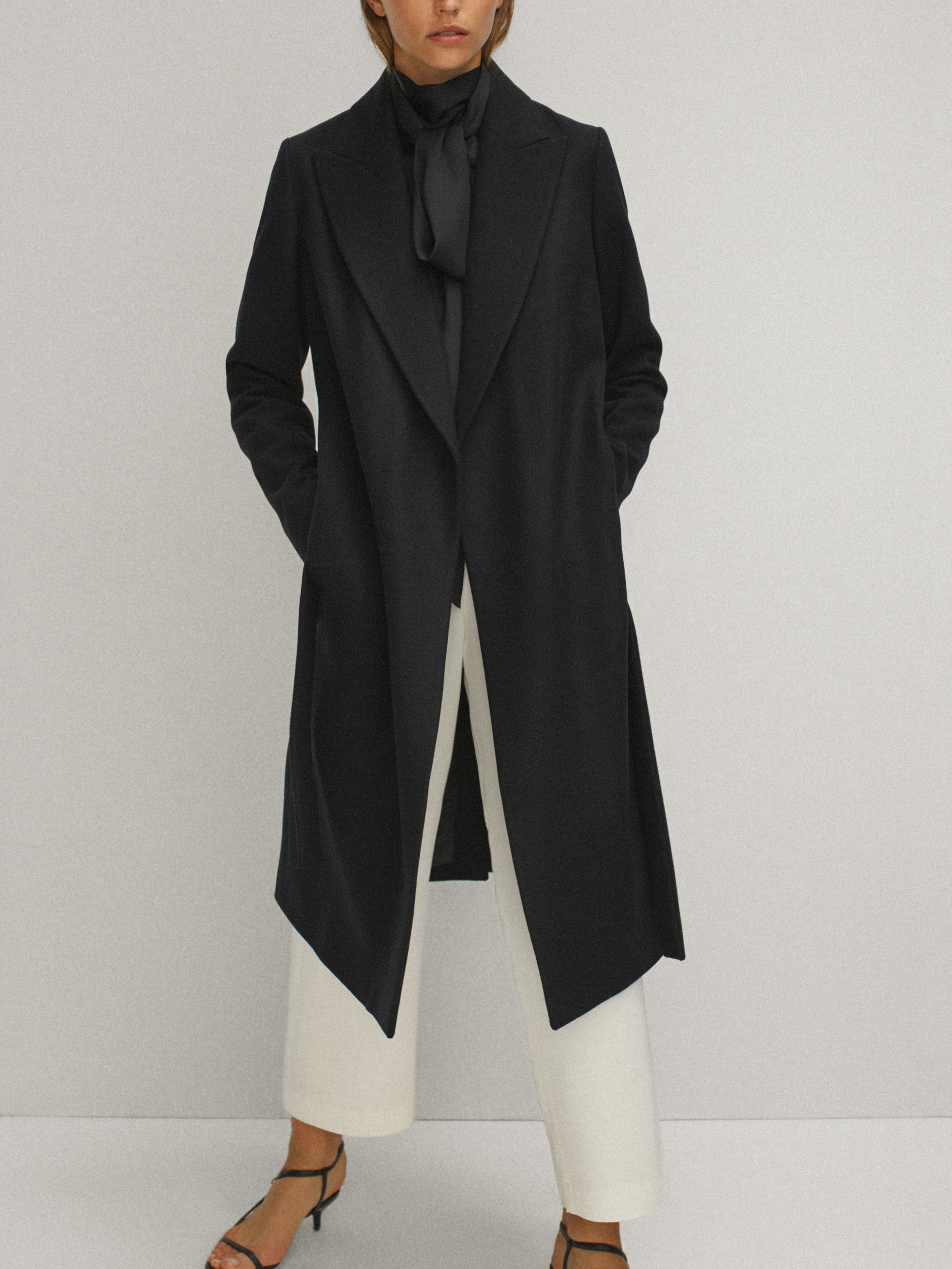 black wool waterfall coat