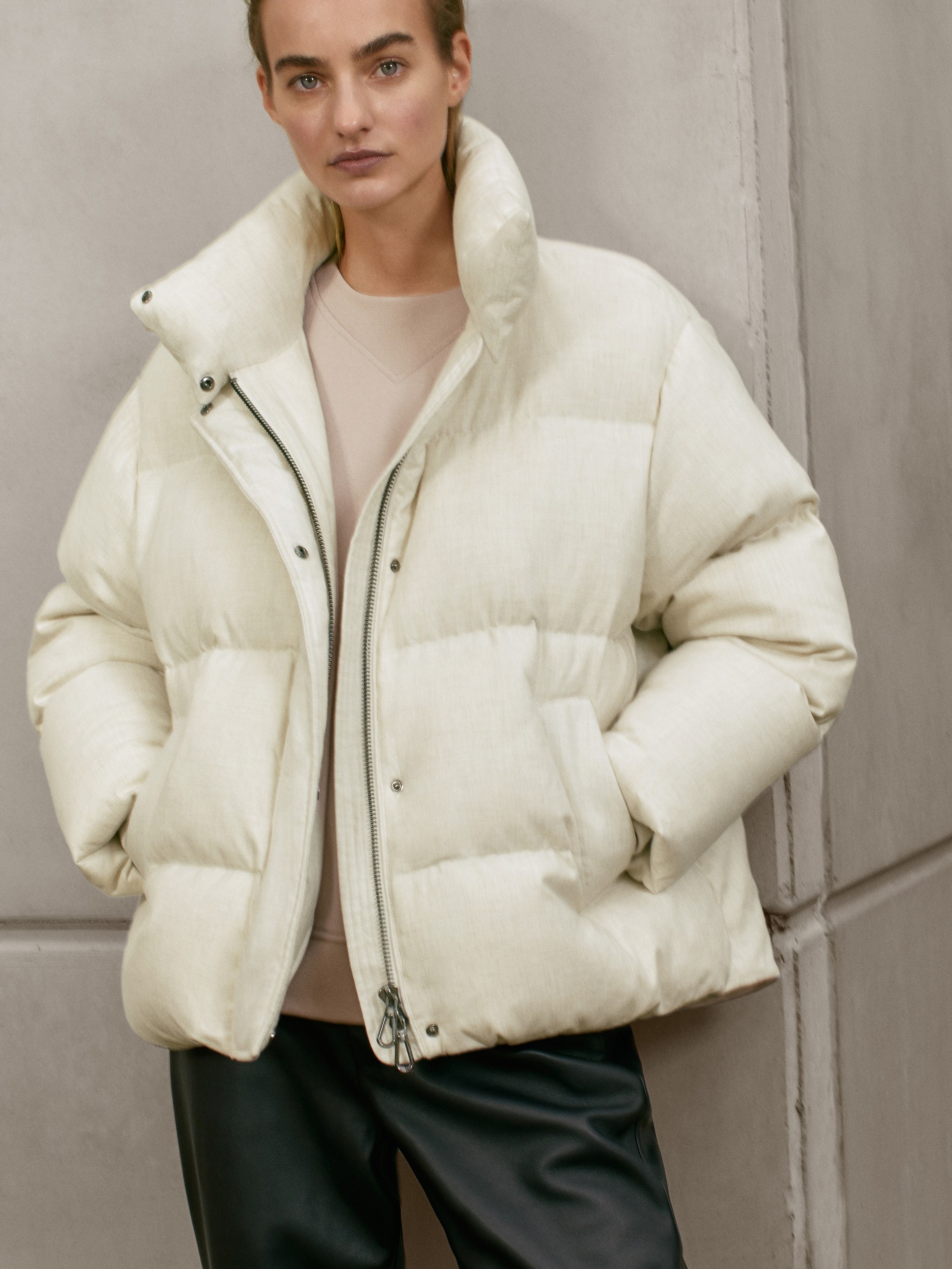 Short melange down jacket - null 