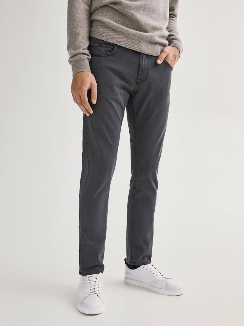 Slim Fit Cotton Denim Effect Trousers Null Massimo Dutti