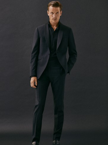 Black slim fit tuxedo trousers - null - Massimo Dutti