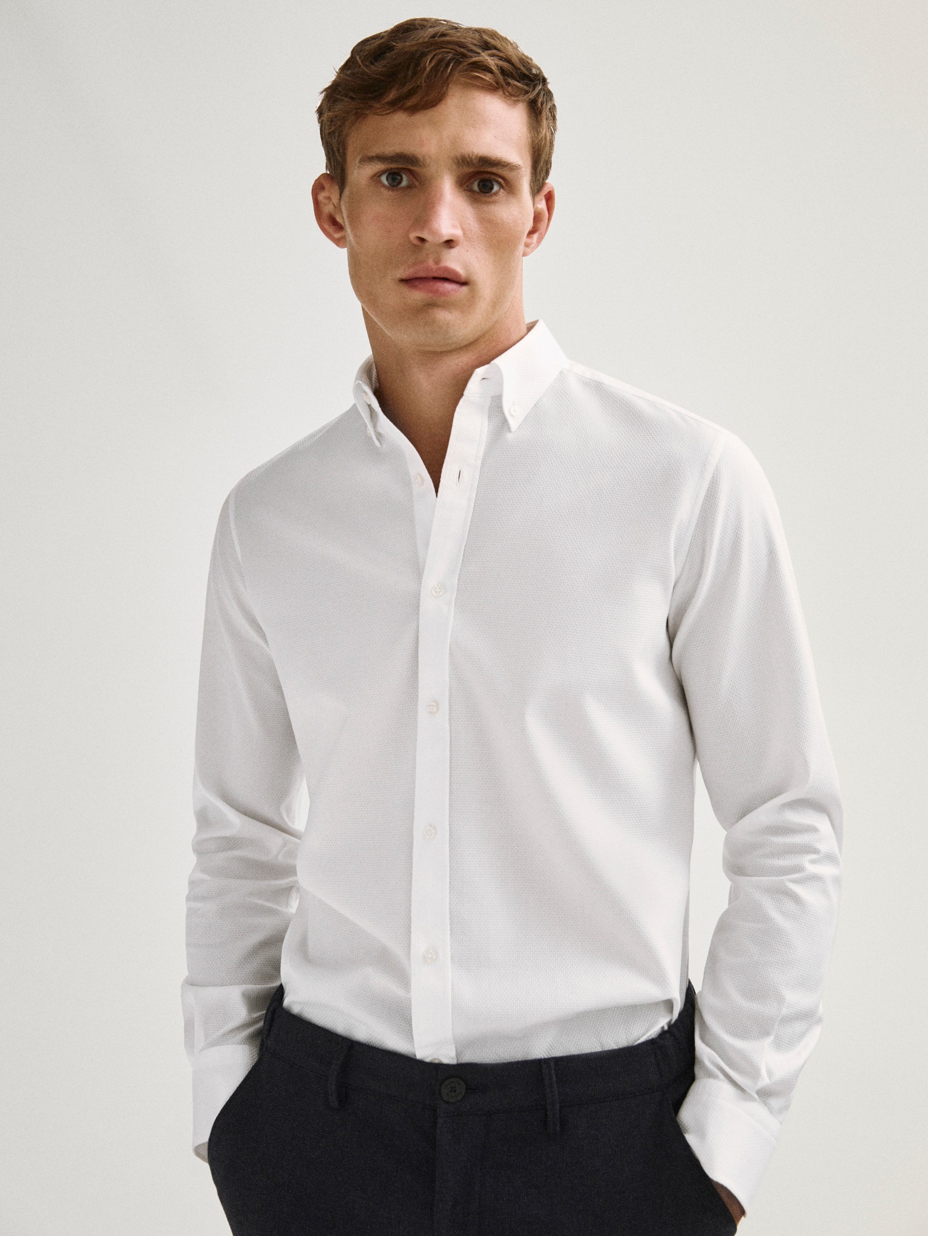 mens white textured shirt