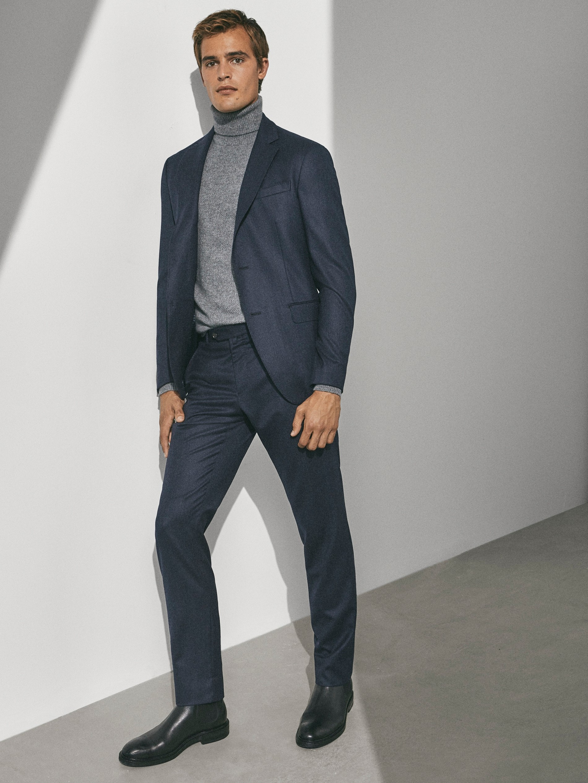 high neck sweater with suit