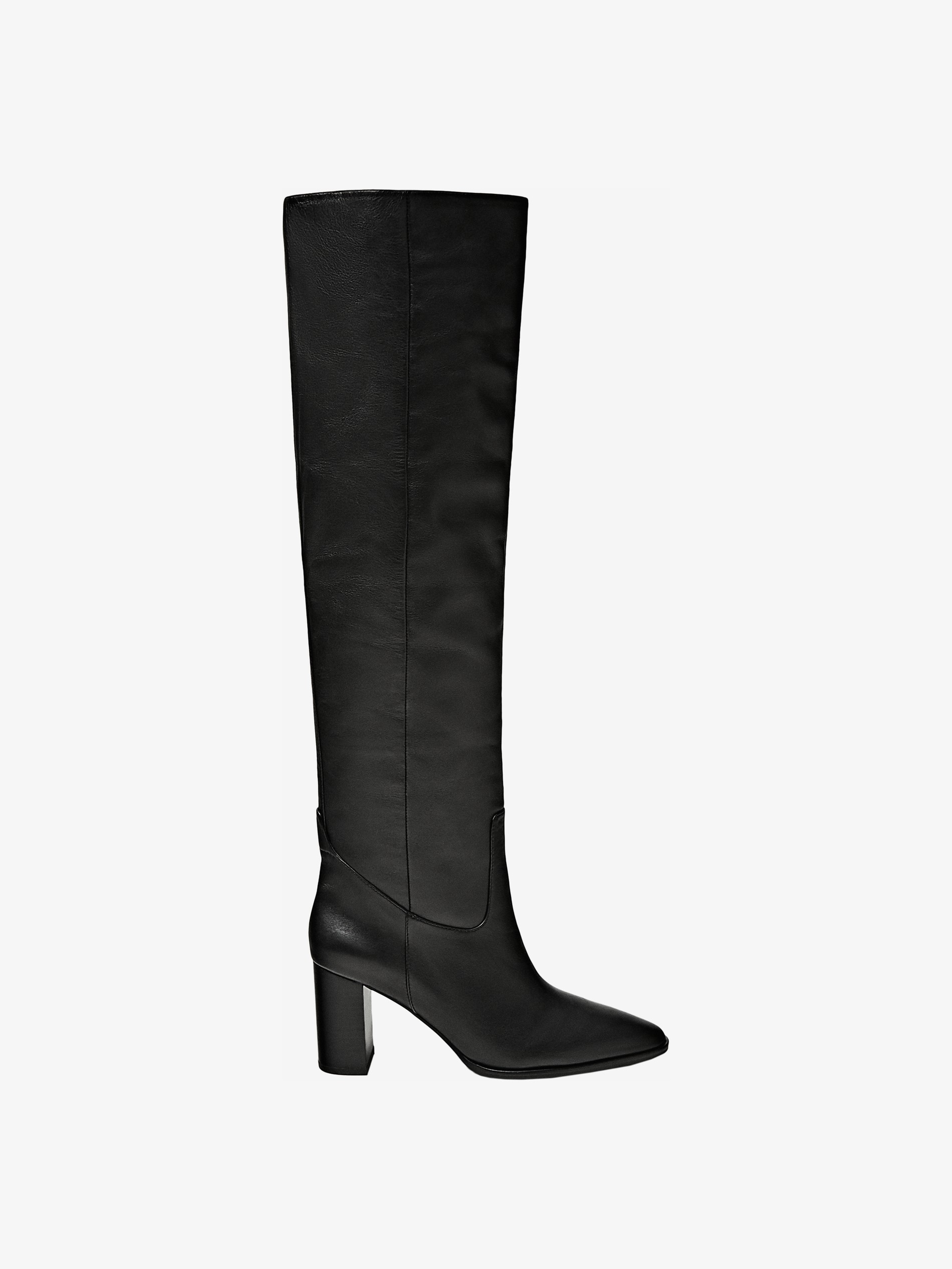 black leather boots with wooden heel