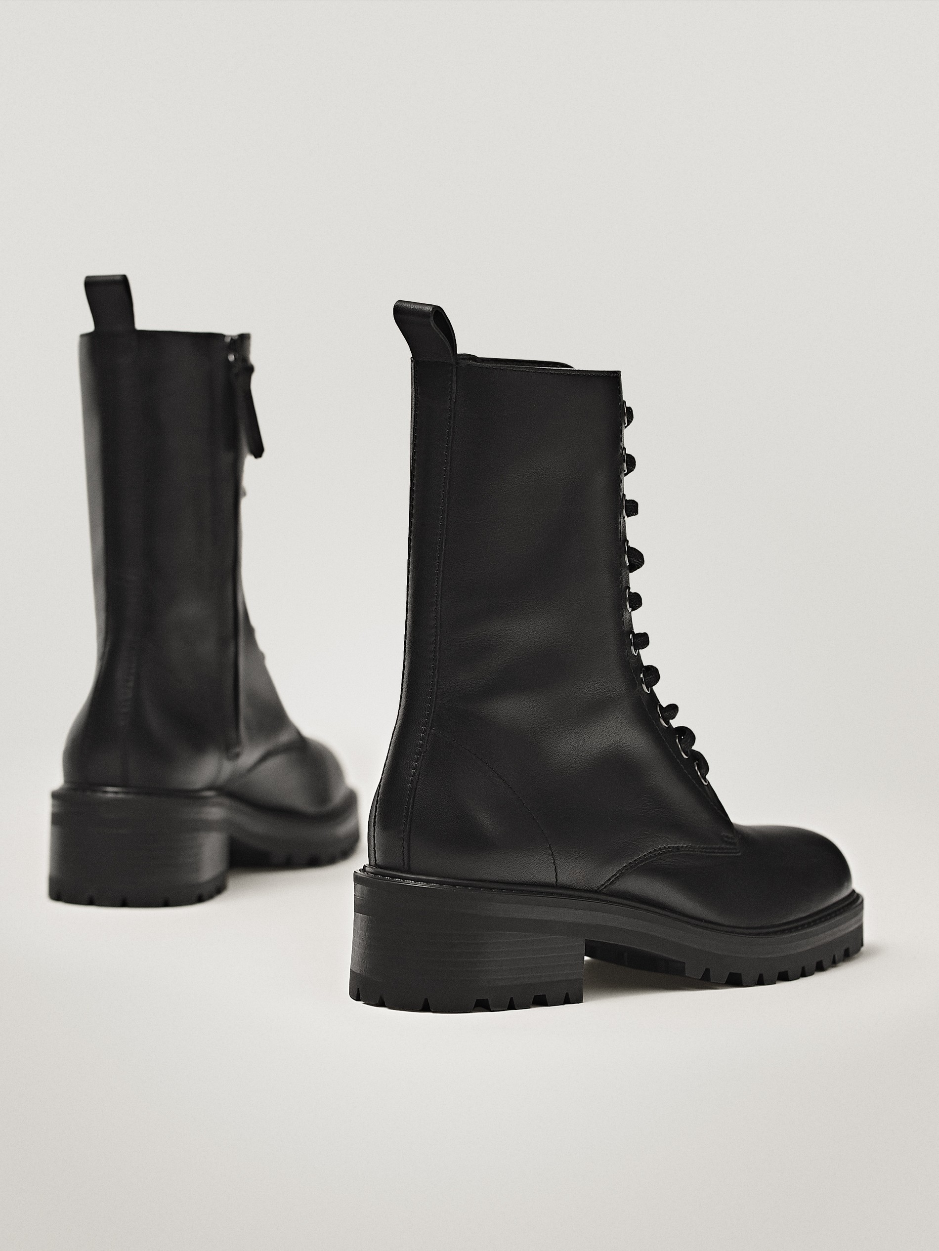 lace-up flat ankle boots - - Massimo Dutti