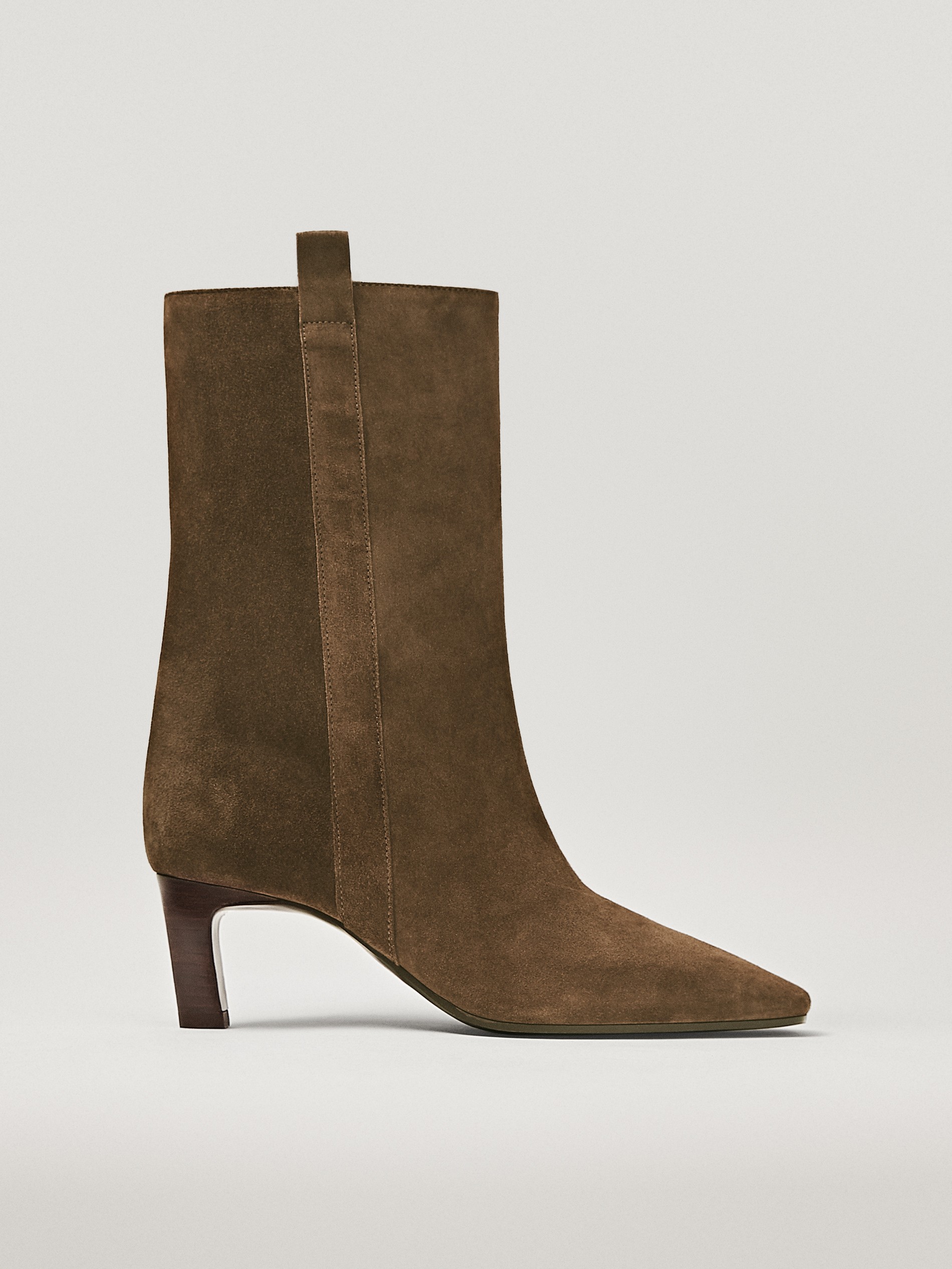 BROWN SPLIT SUEDE MID-HEEL ANKLE BOOTS 