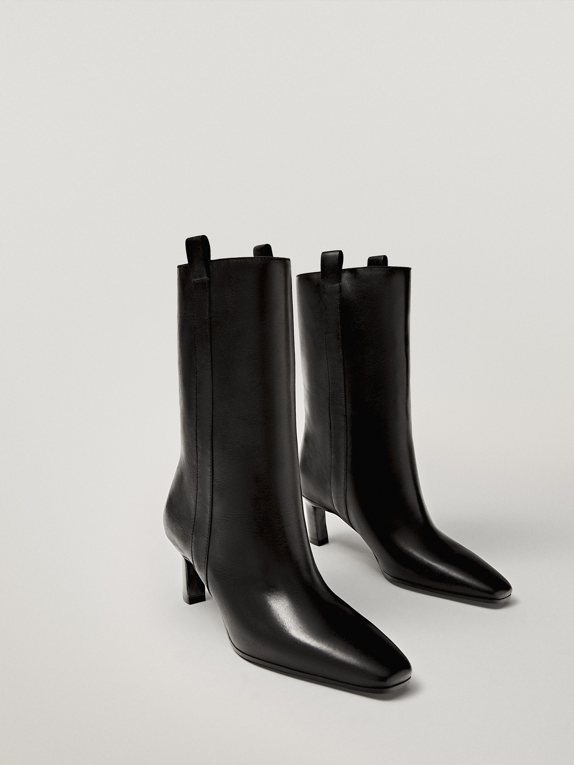 mid heel black ankle boots