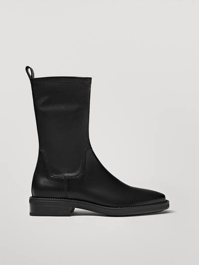 Black Stretch Leather Ankle Boots Men Massimo Dutti