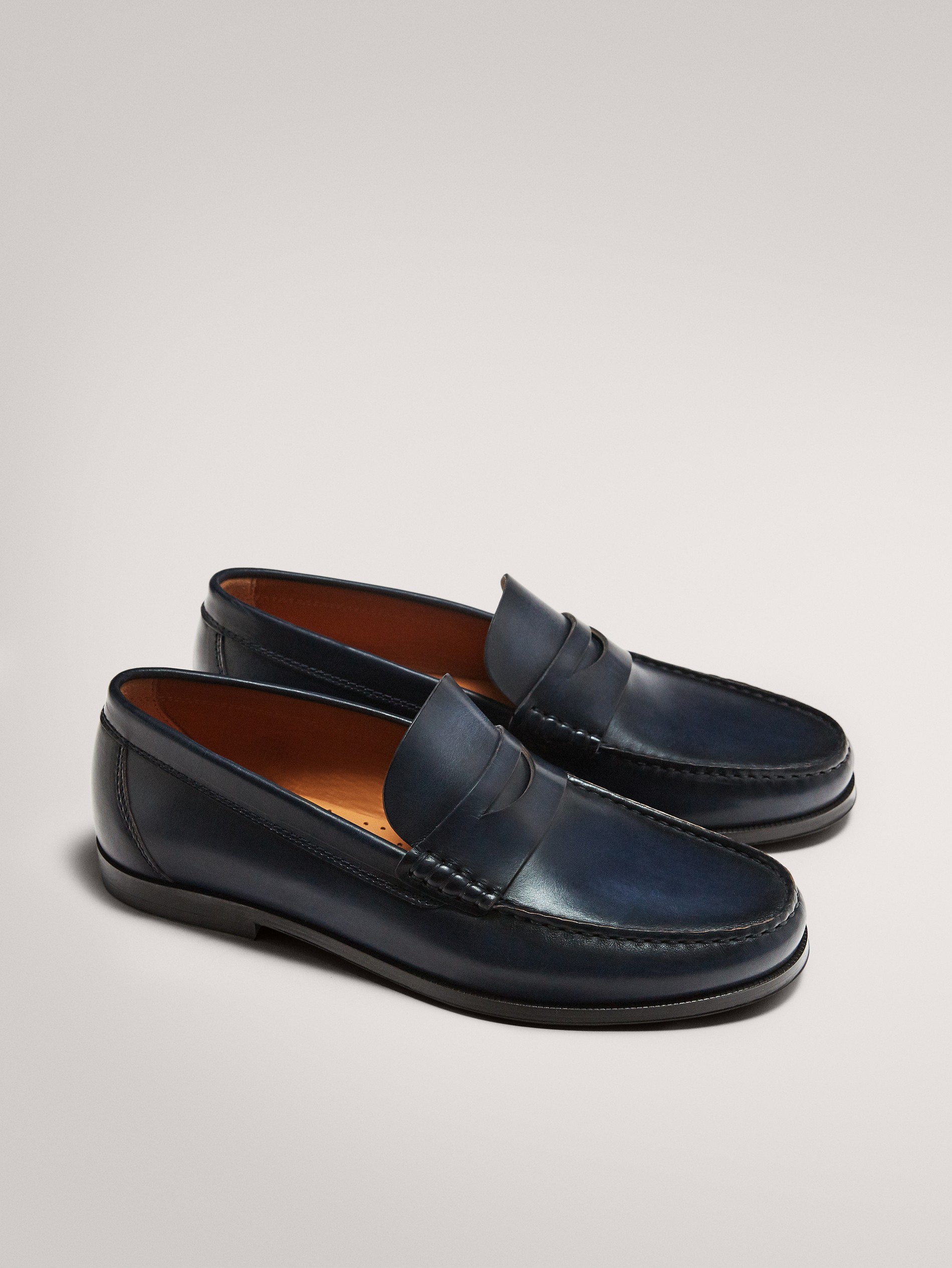 BLUE LEATHER PENNY LOAFERS - null 