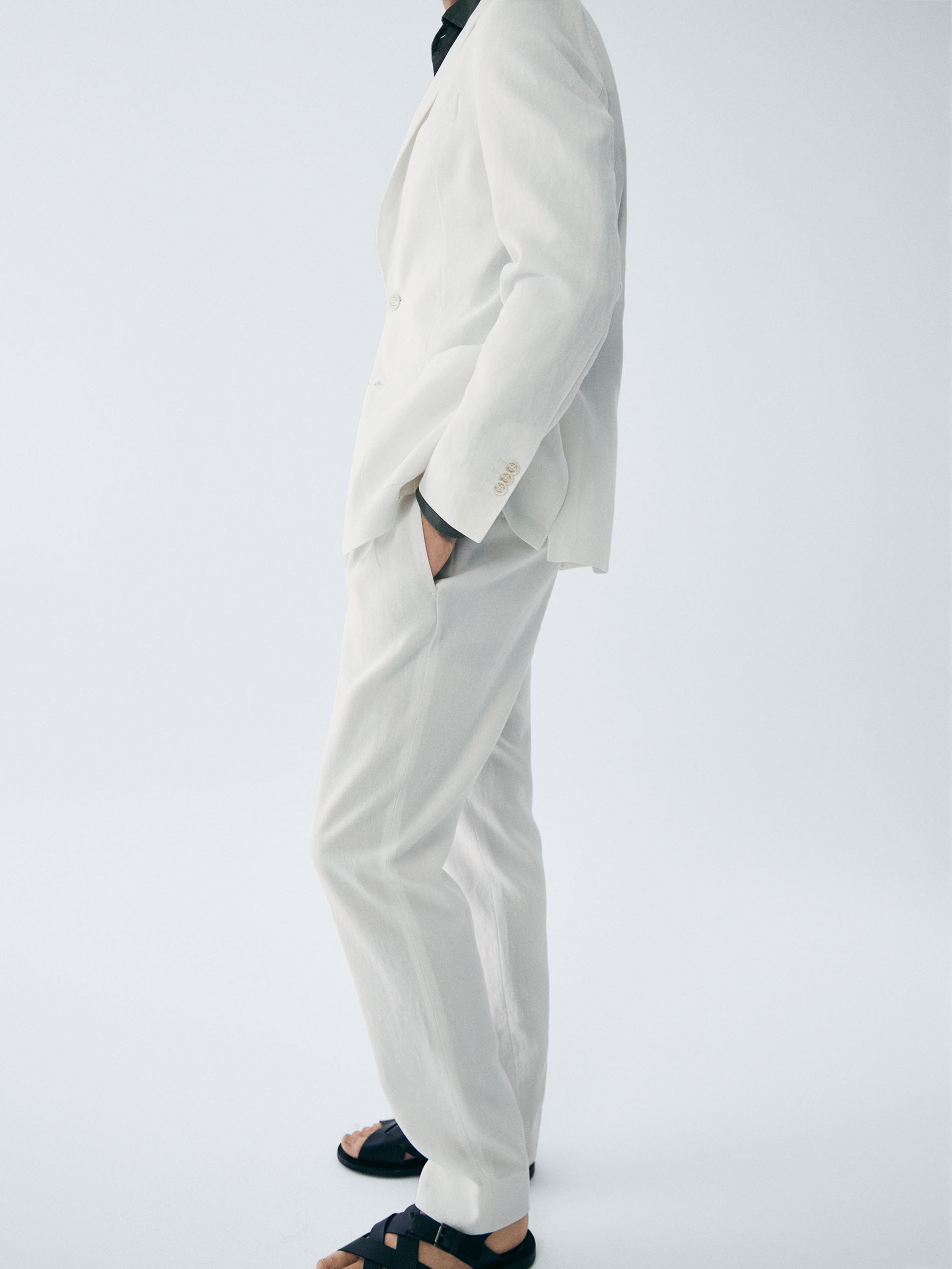 mens slim fit white linen trousers