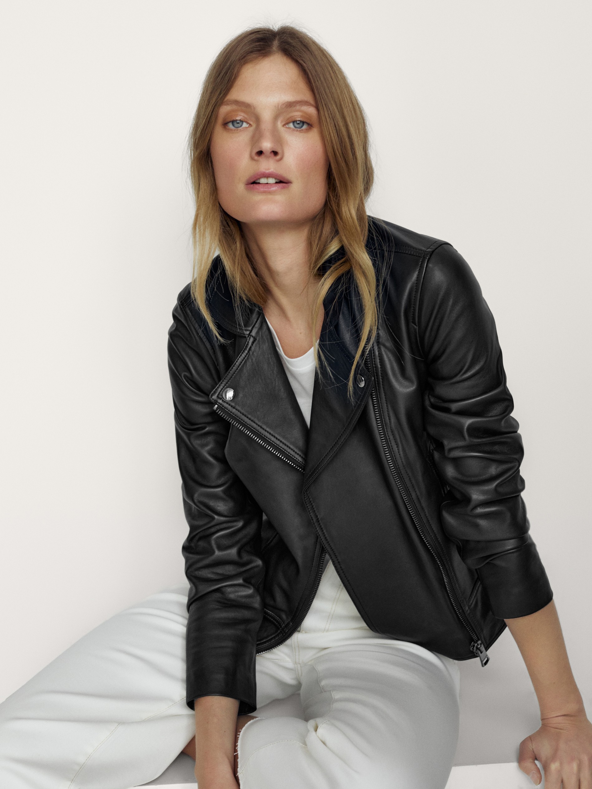 massimo dutti black leather jacket