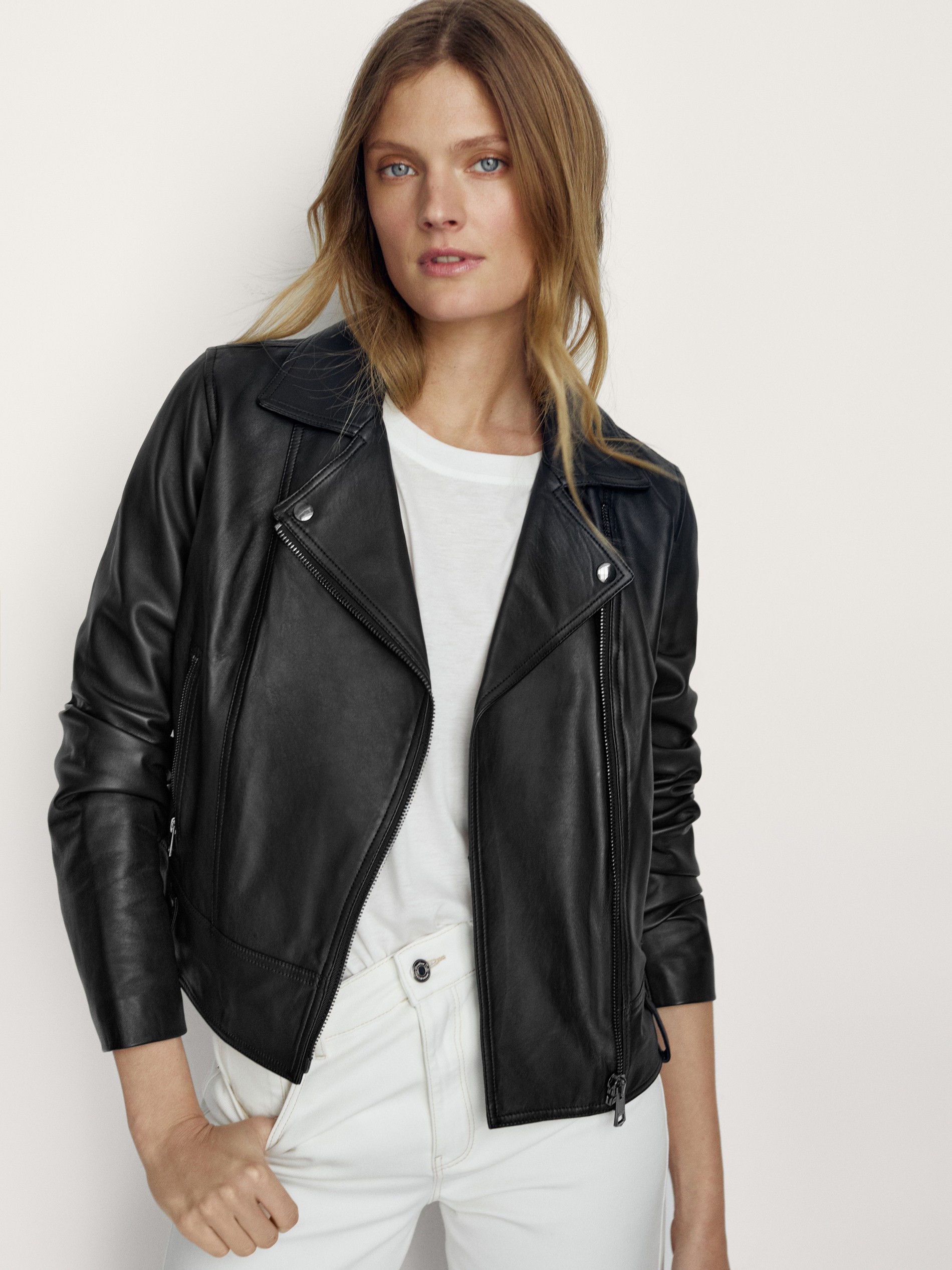 massimo dutti black leather jacket