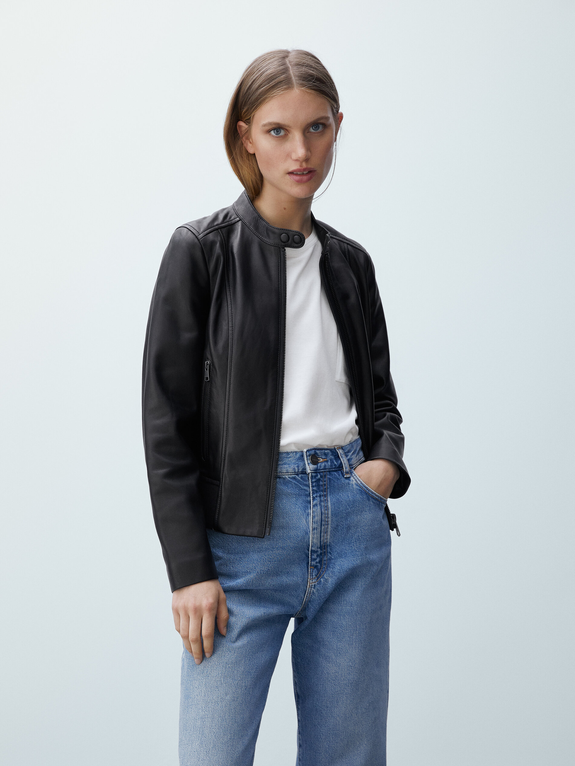 massimo dutti nappa leather jacket