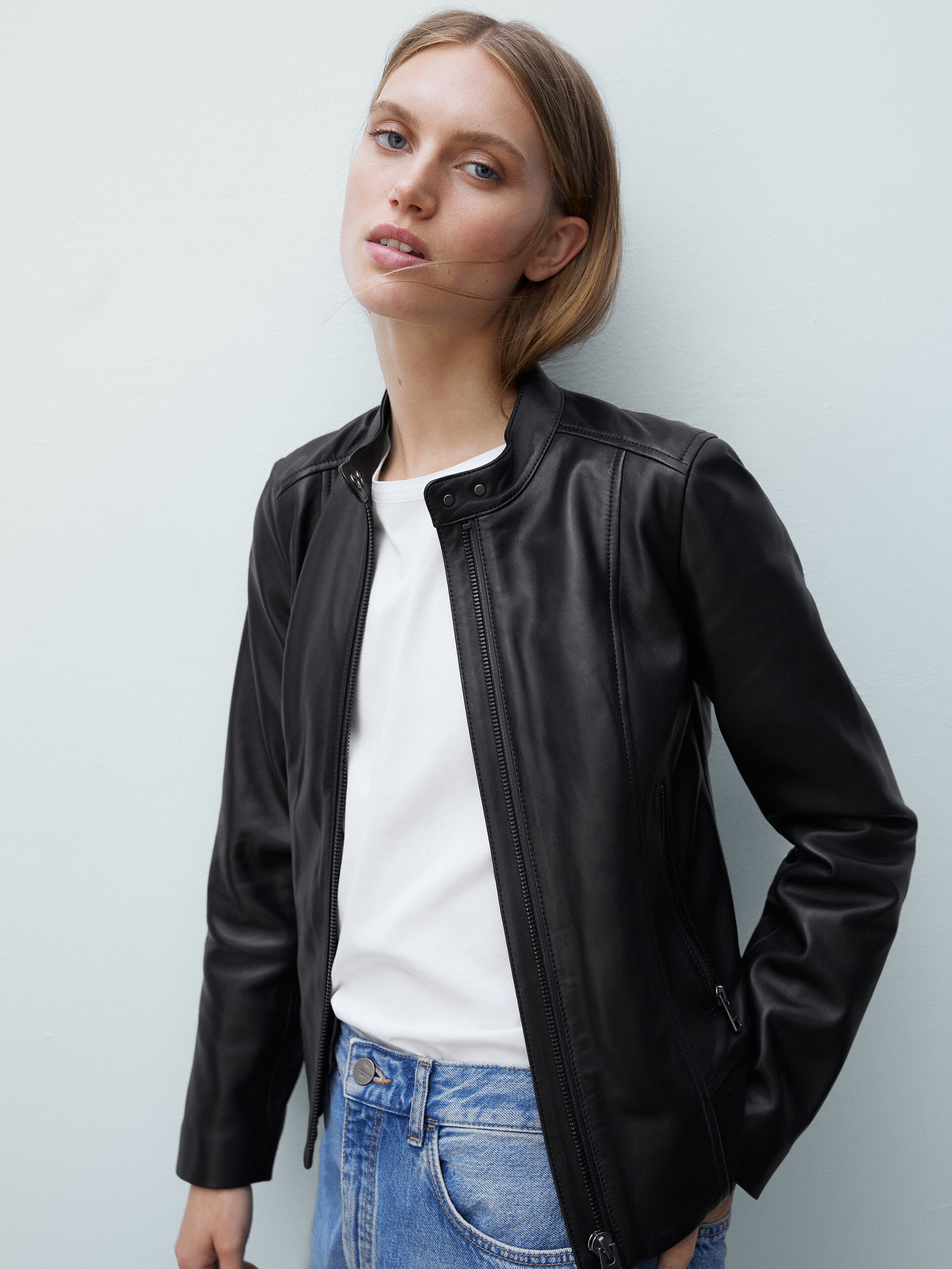 ribbed leather jacket