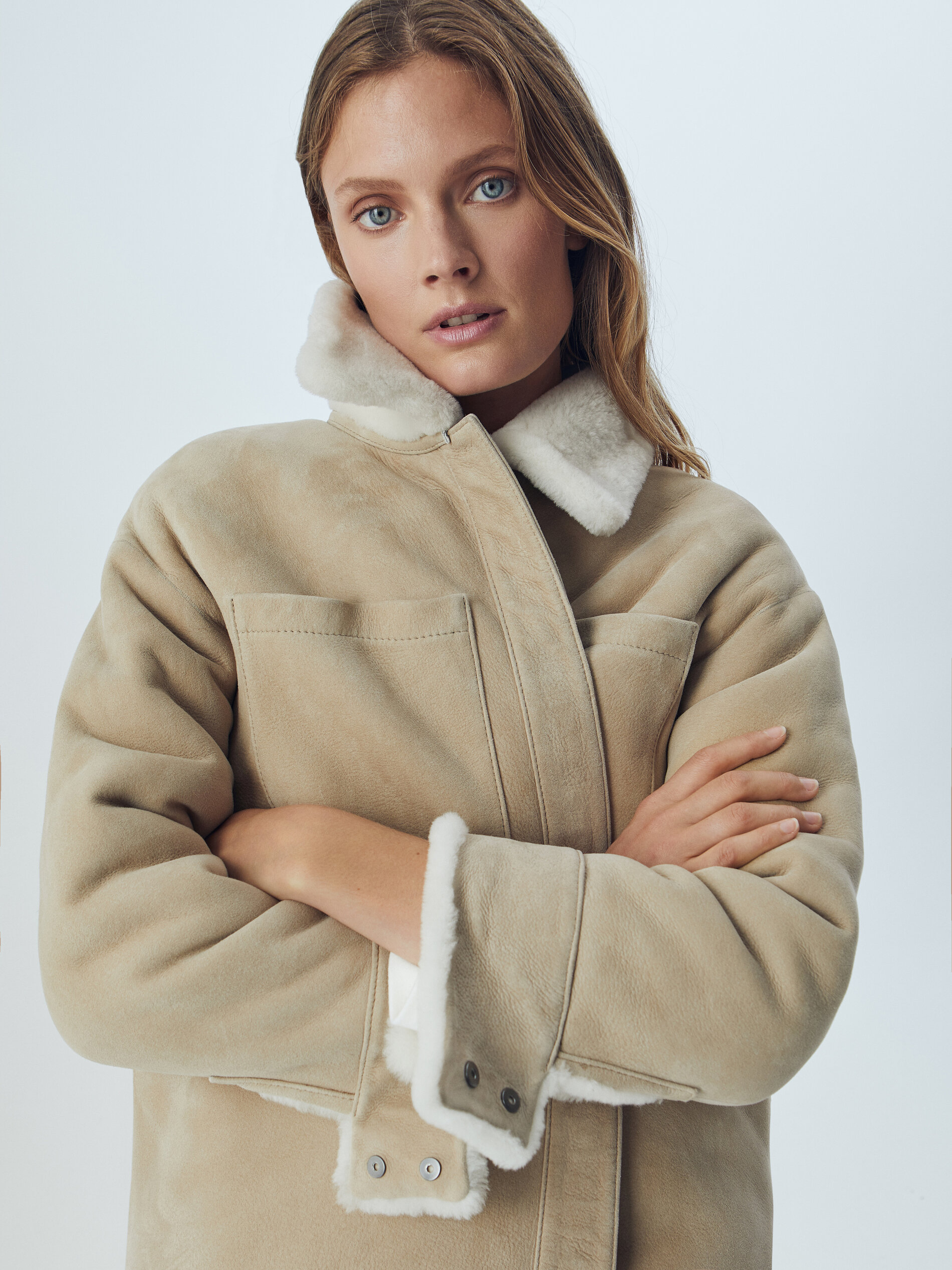 Reversible mouton leather overshirt 
