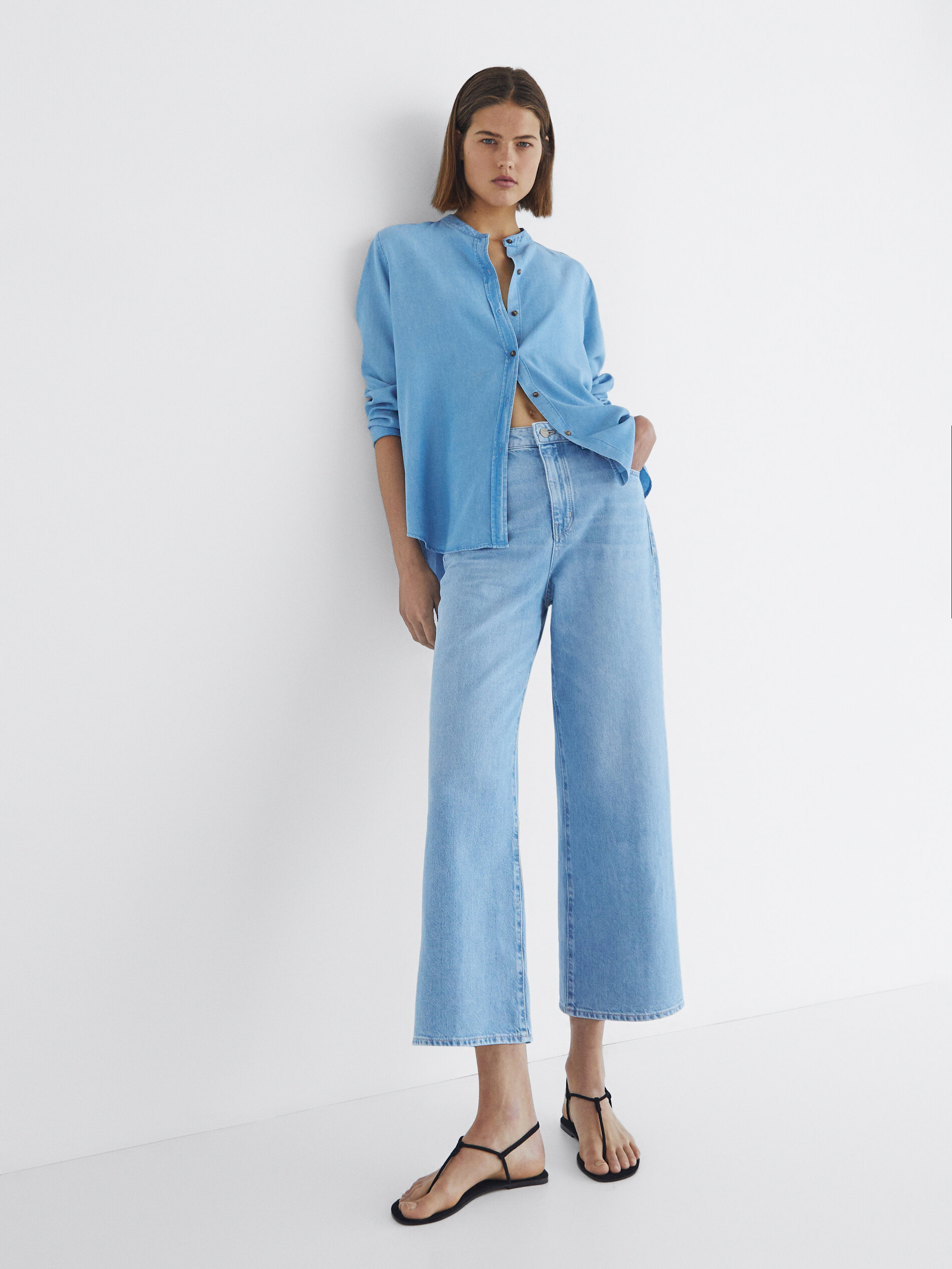 Cropped wide-leg jeans - null - Massimo Dutti