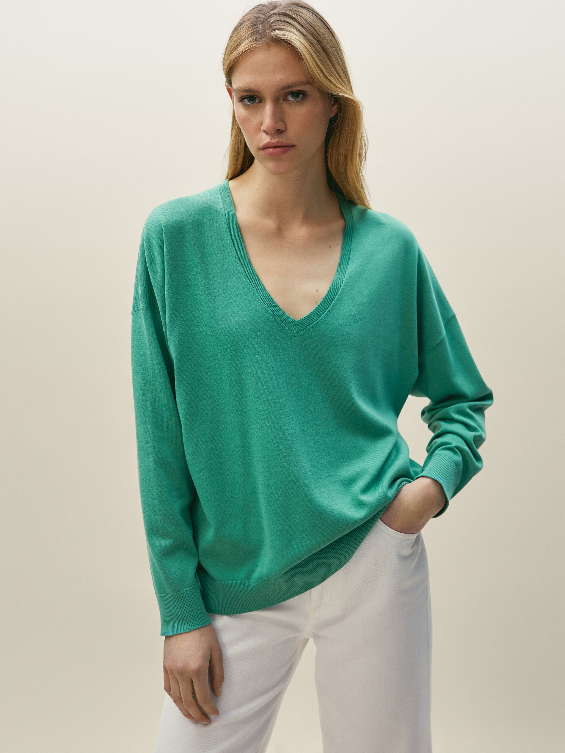 V-neck cotton sweater - null - Massimo 