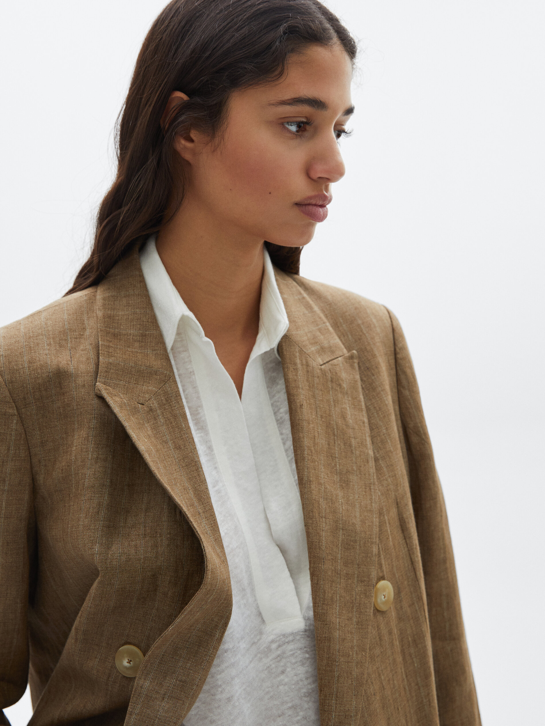 100% linen striped blazer - Women 