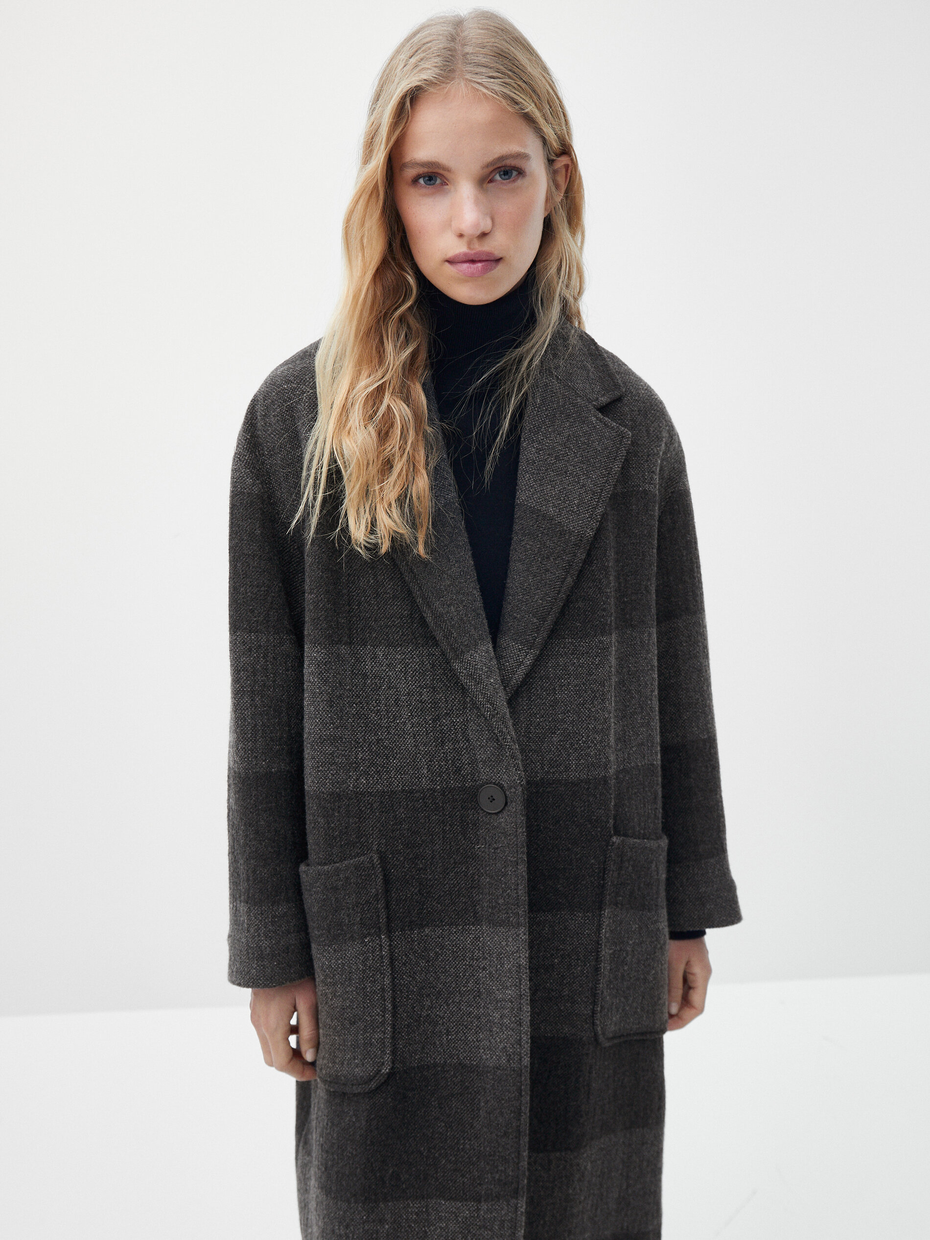 ganni check wool coat