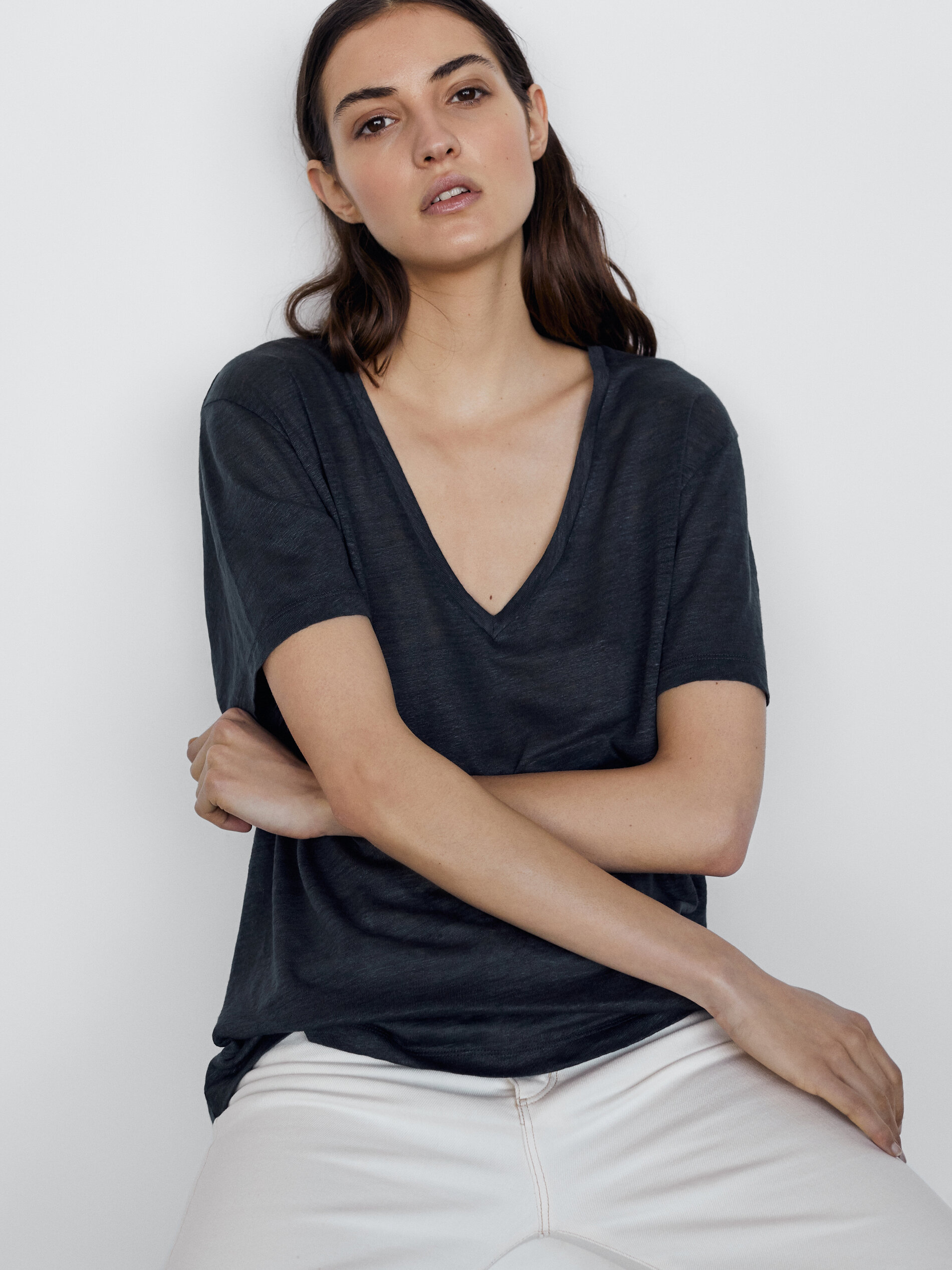 100% linen v-neck t-shirt - Women 