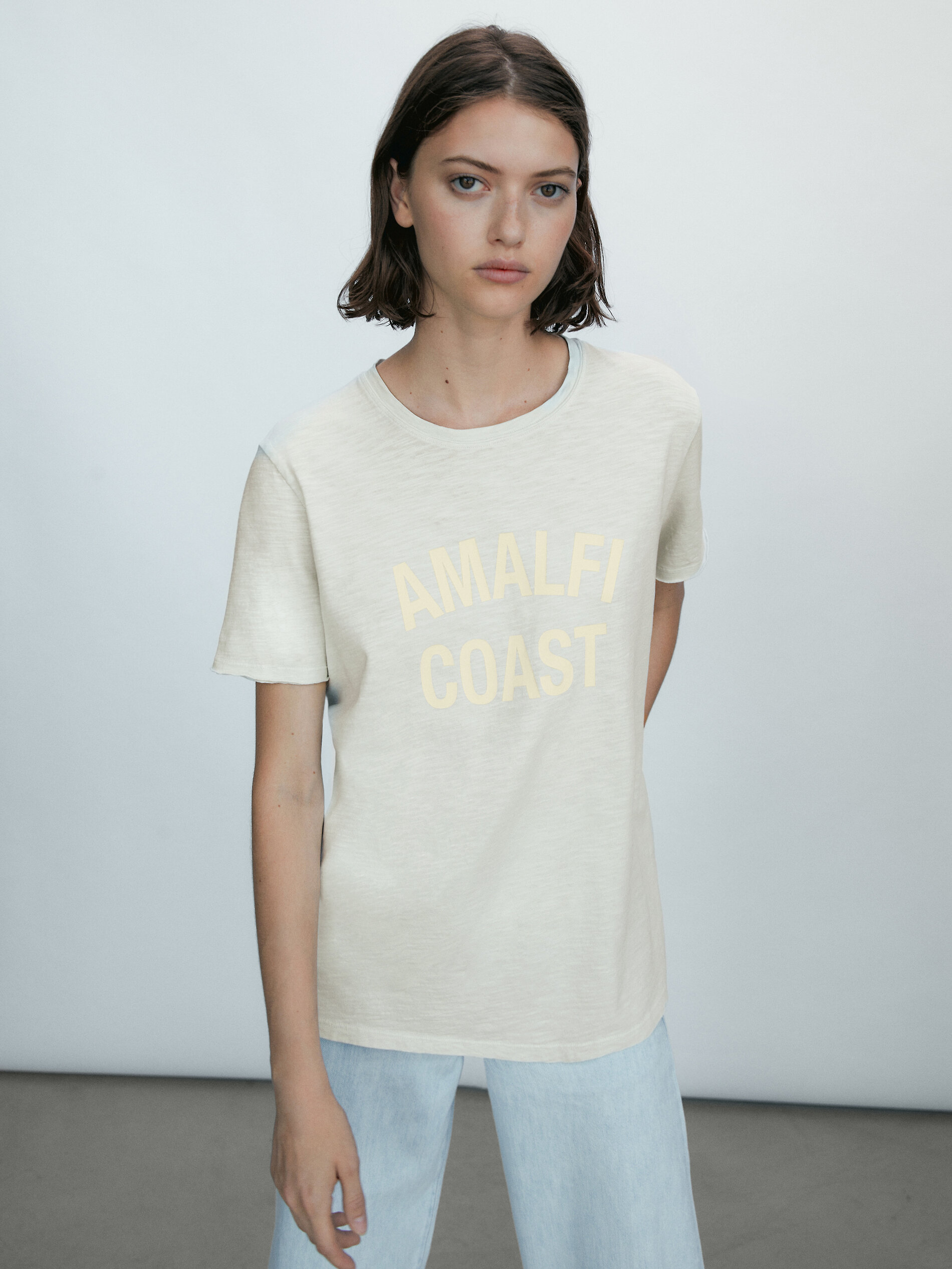 Short sleeve cotton T-shirt with slogan 