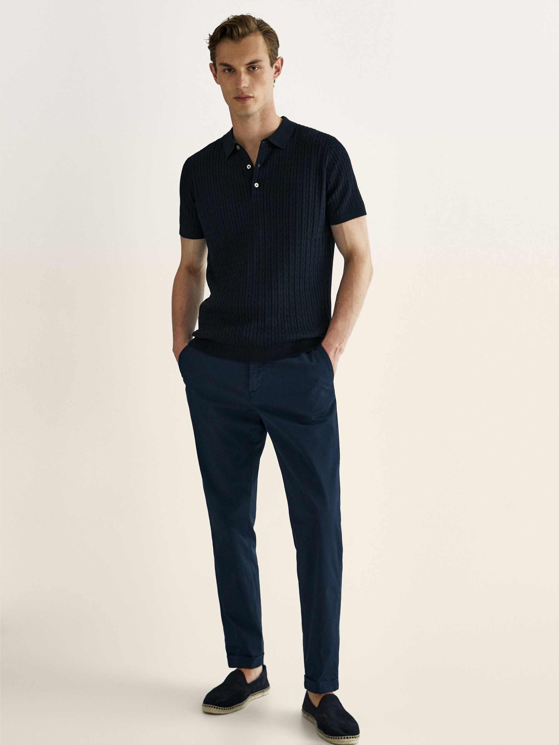 Cotton twill slim fit trousers - null 
