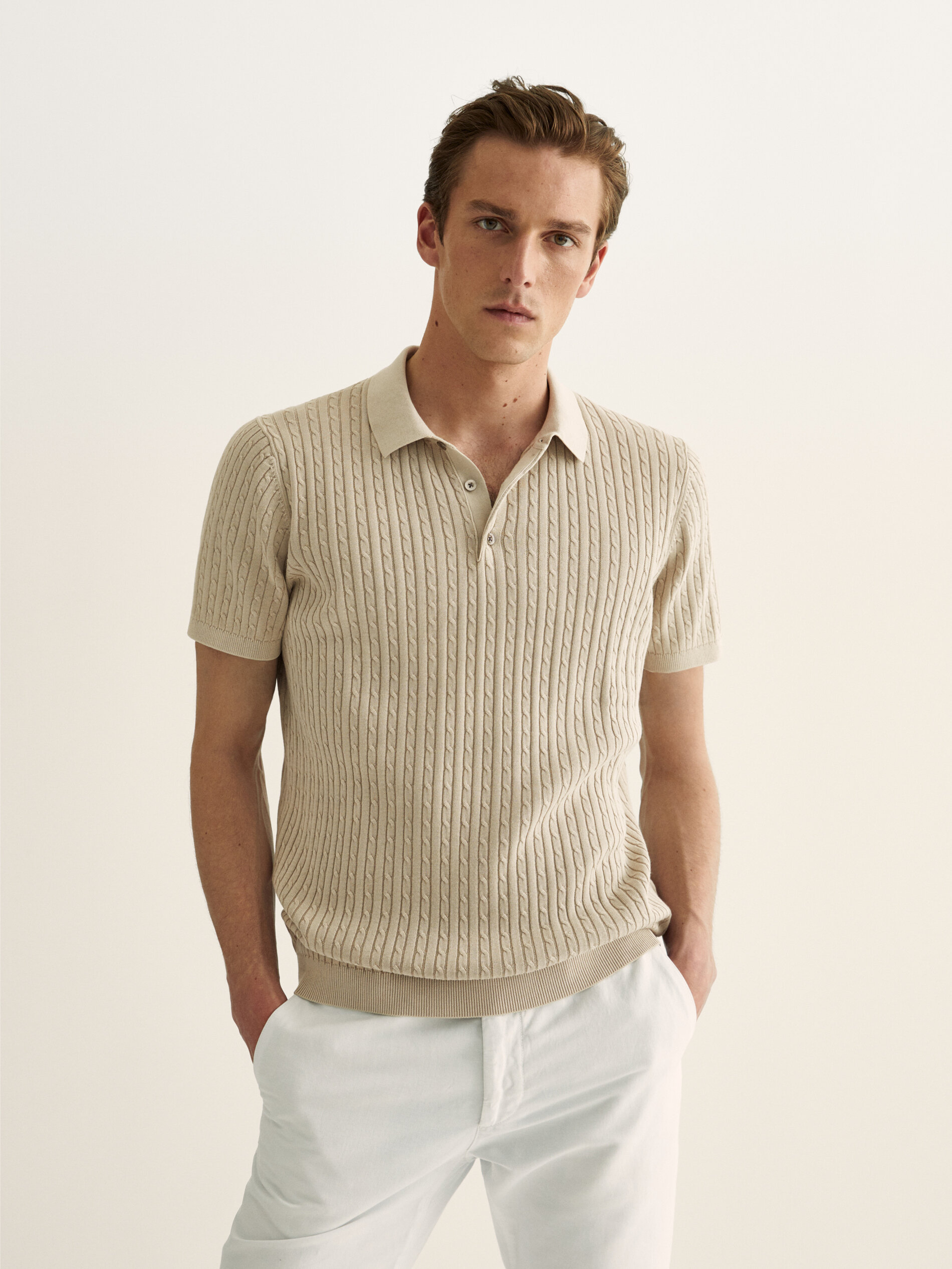 polo short sleeve cable knit