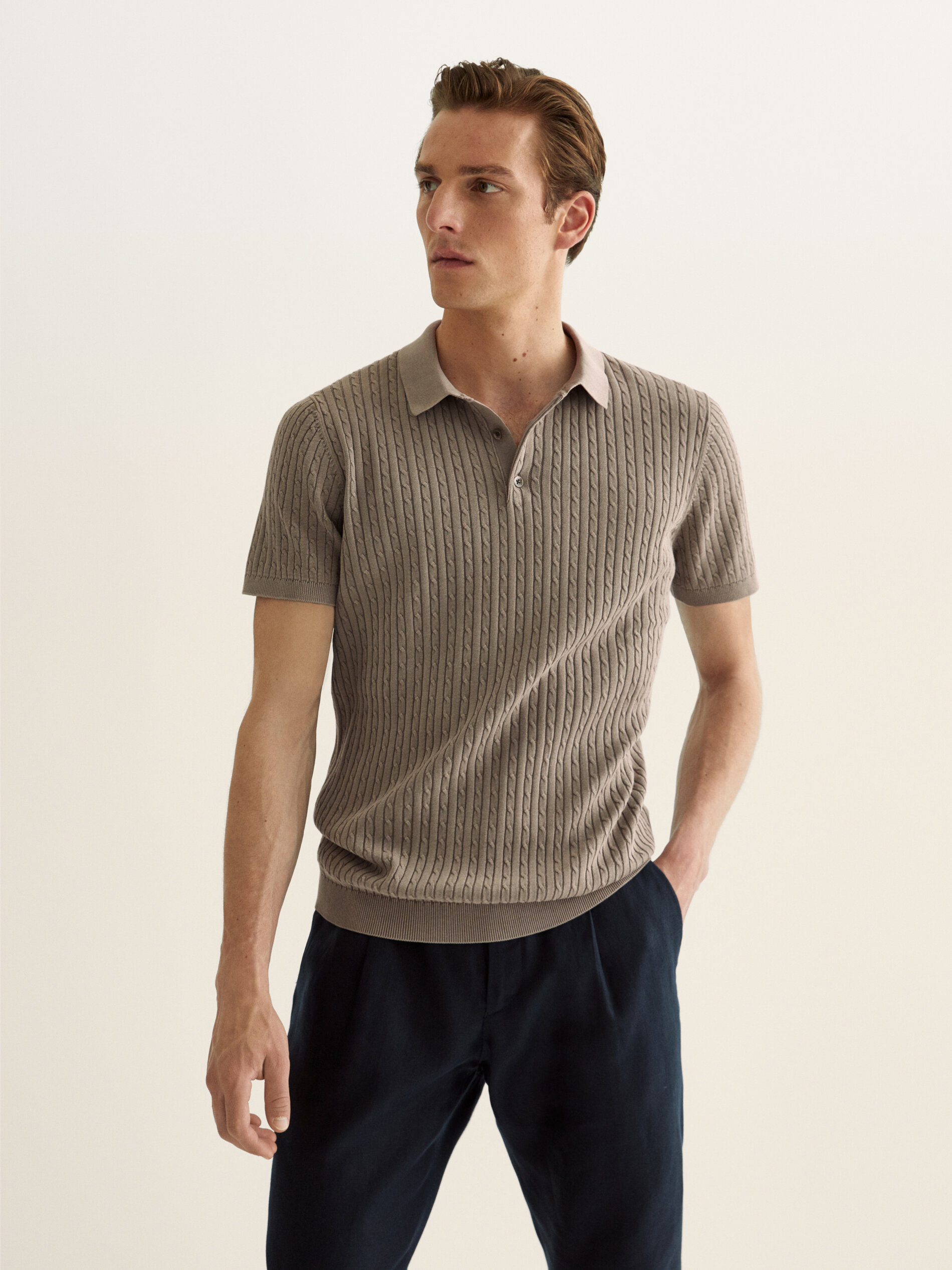 mens cable knit polo shirt