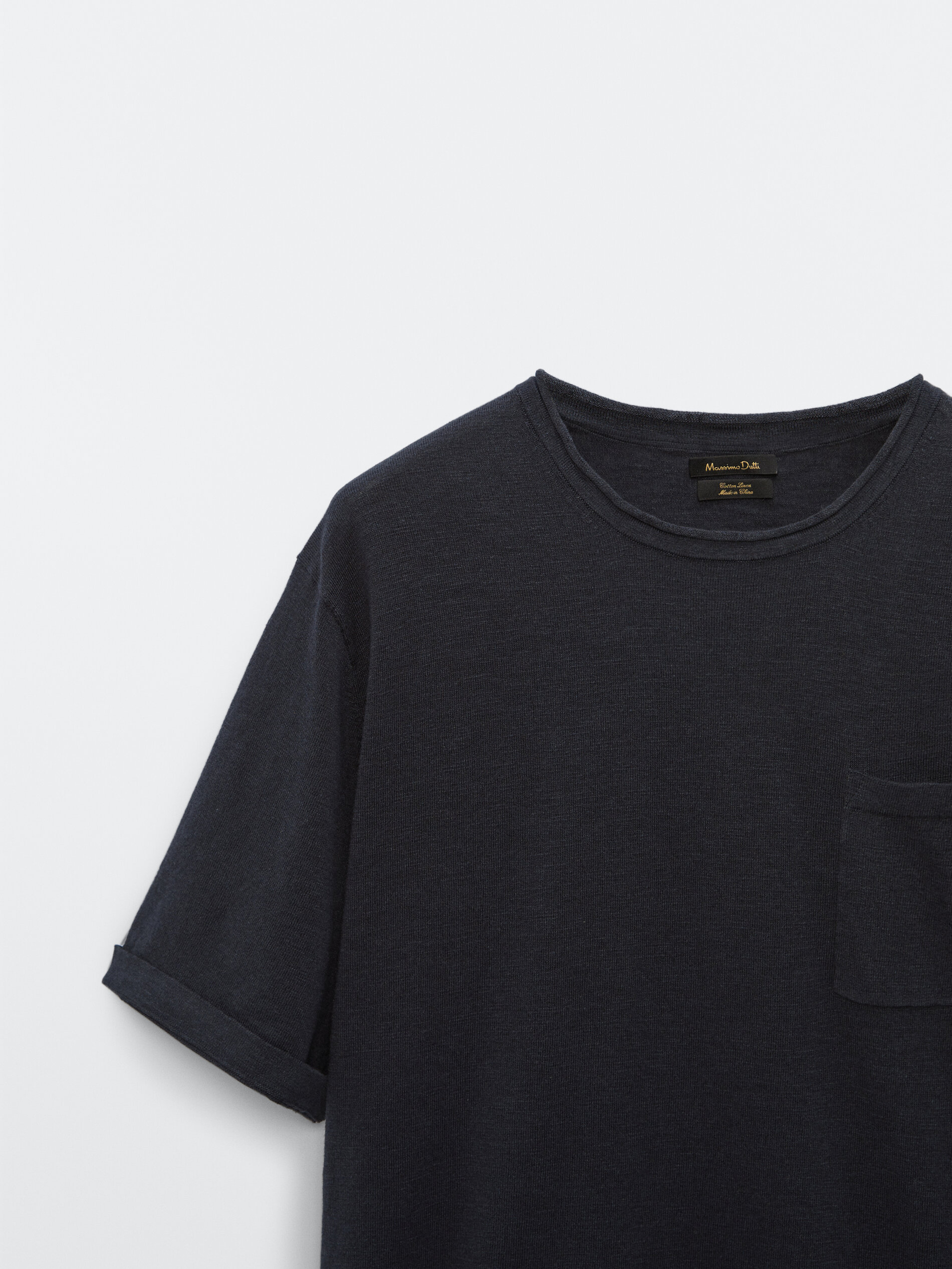 Cotton linen knit T-shirt with pocket 
