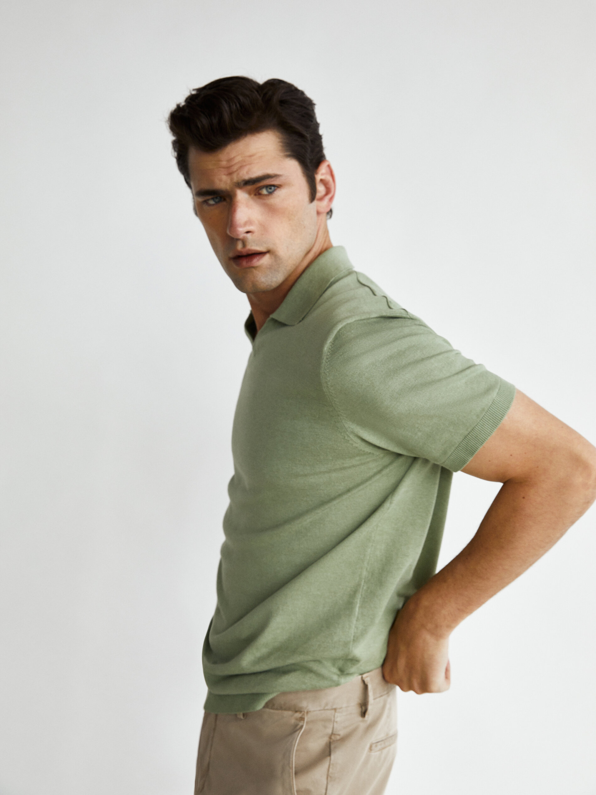 Cotton and linen polo sweater - null 
