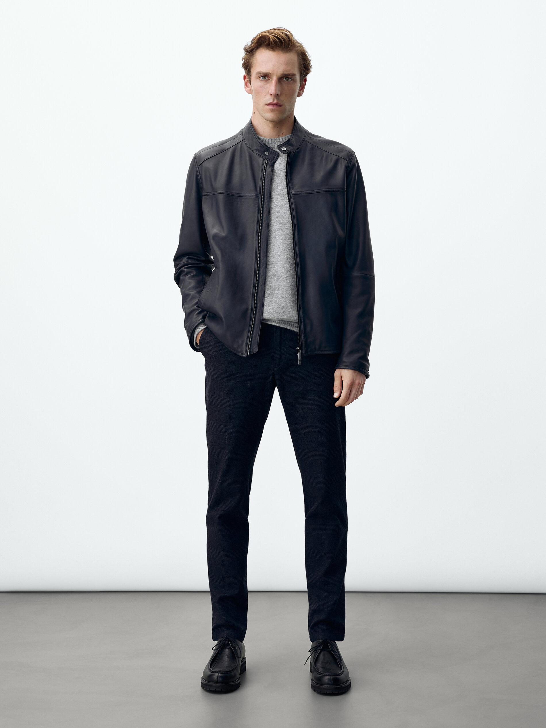 massimo dutti blue leather jacket