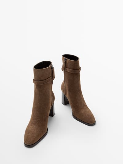 Heeled Split Suede Ankle Boots With Horsebit Detail Massimo Dutti