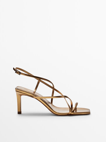 Sandalia tacón medio piel tiras trenzadas - Massimo Dutti España