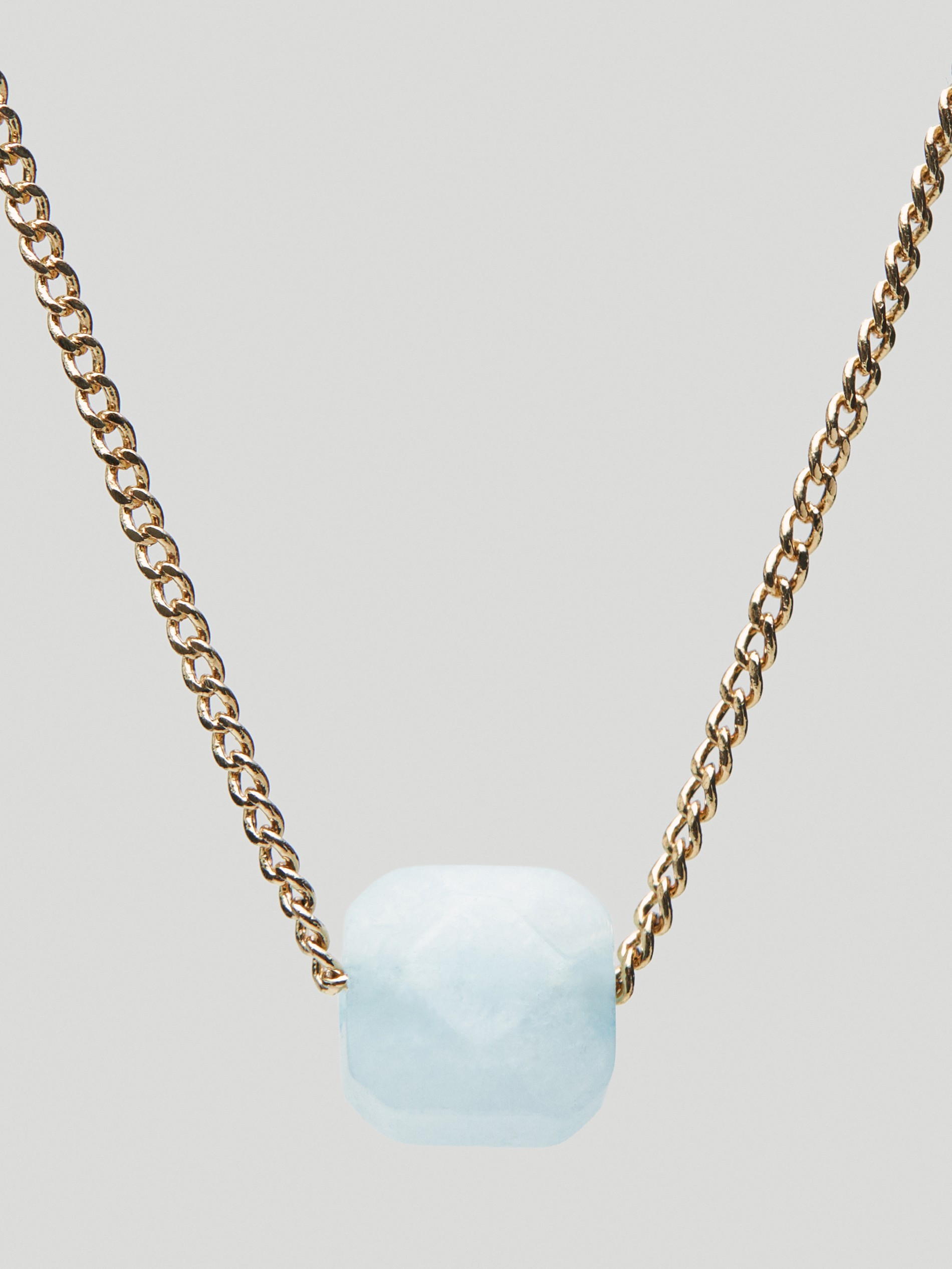 Gold-plated March stone necklace - null 