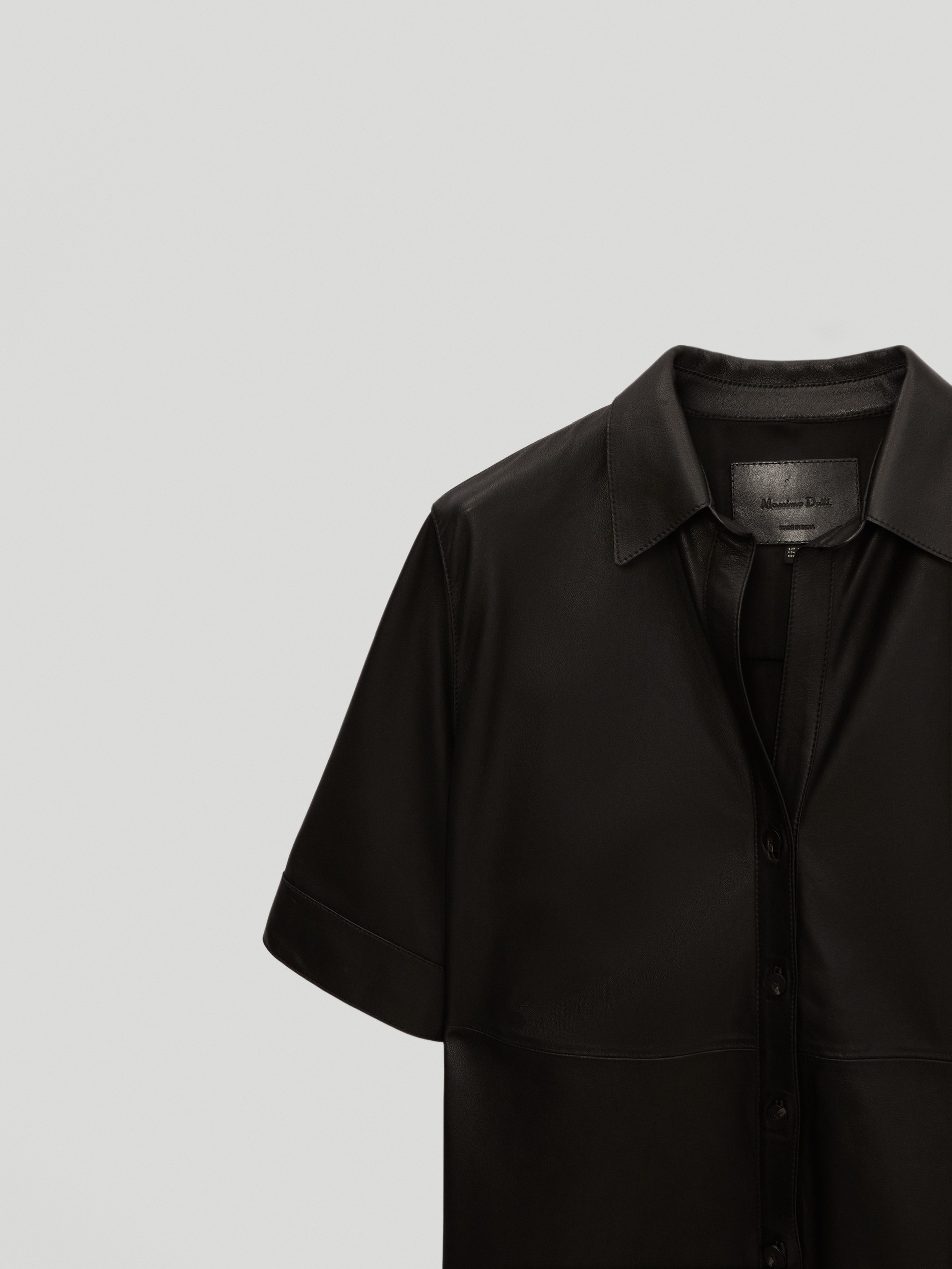 Black nappa leather short sleeve shirt 