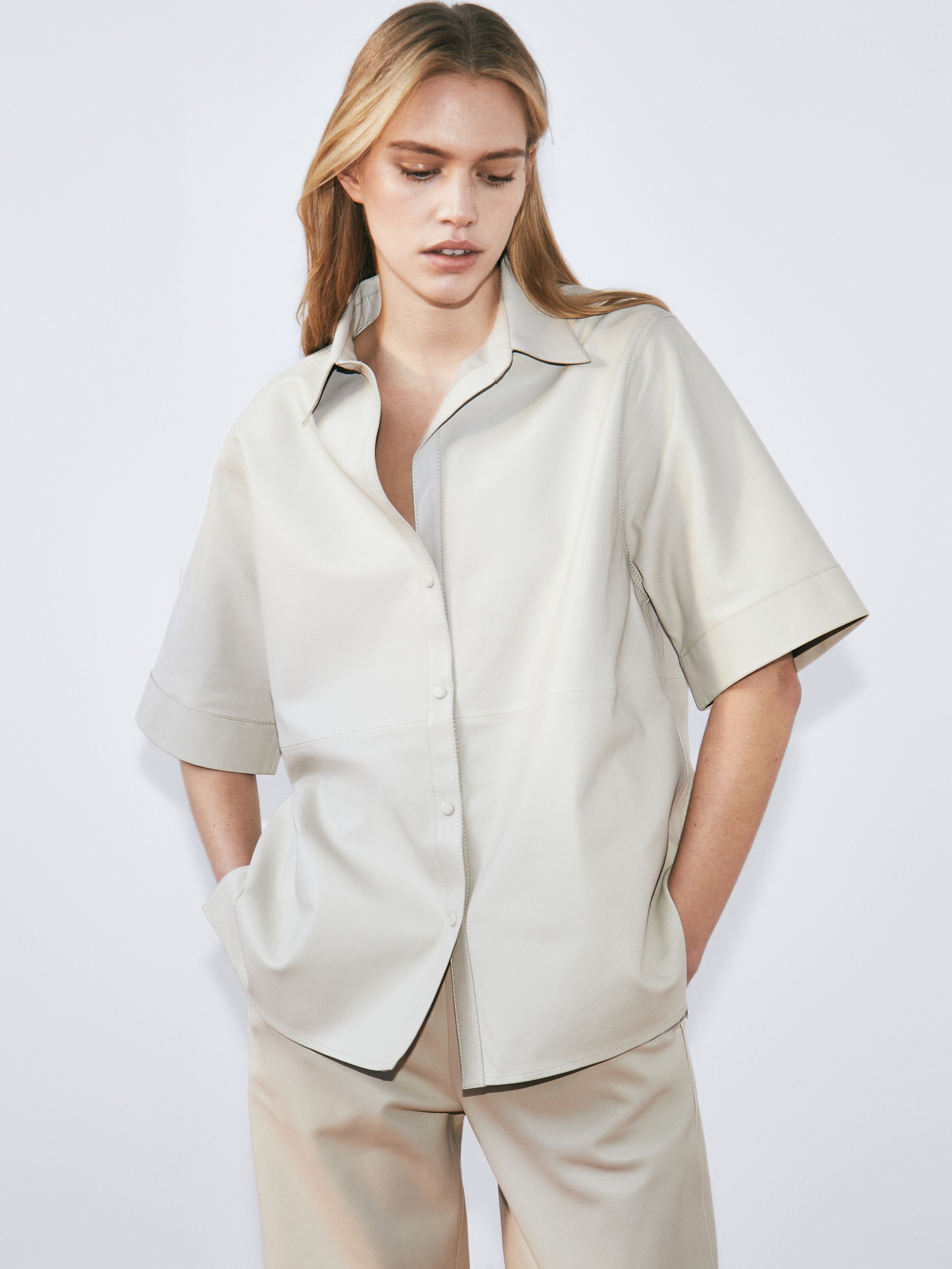 Nappa leather short sleeve shirt 