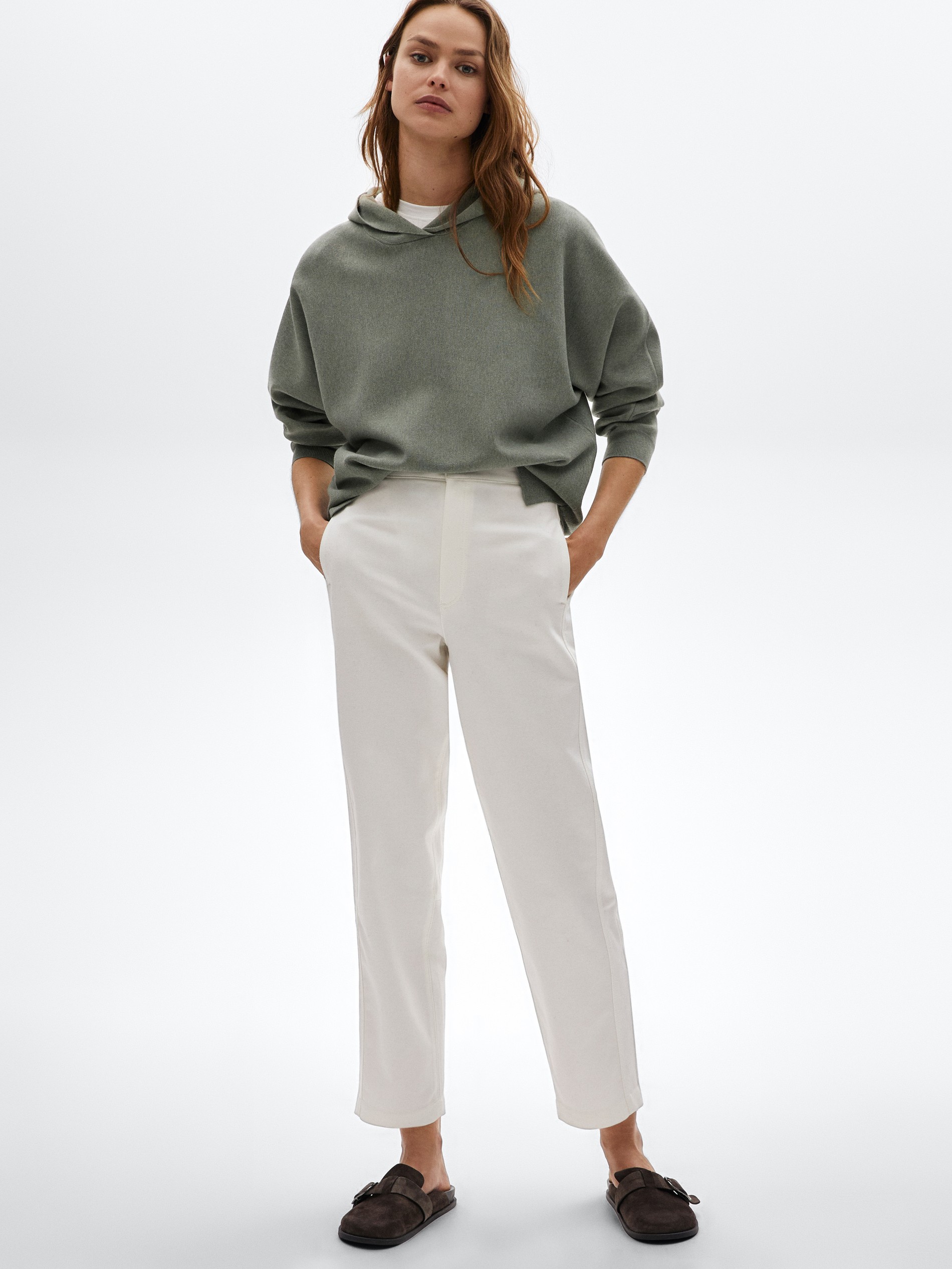Straight fit cotton and linen trousers 