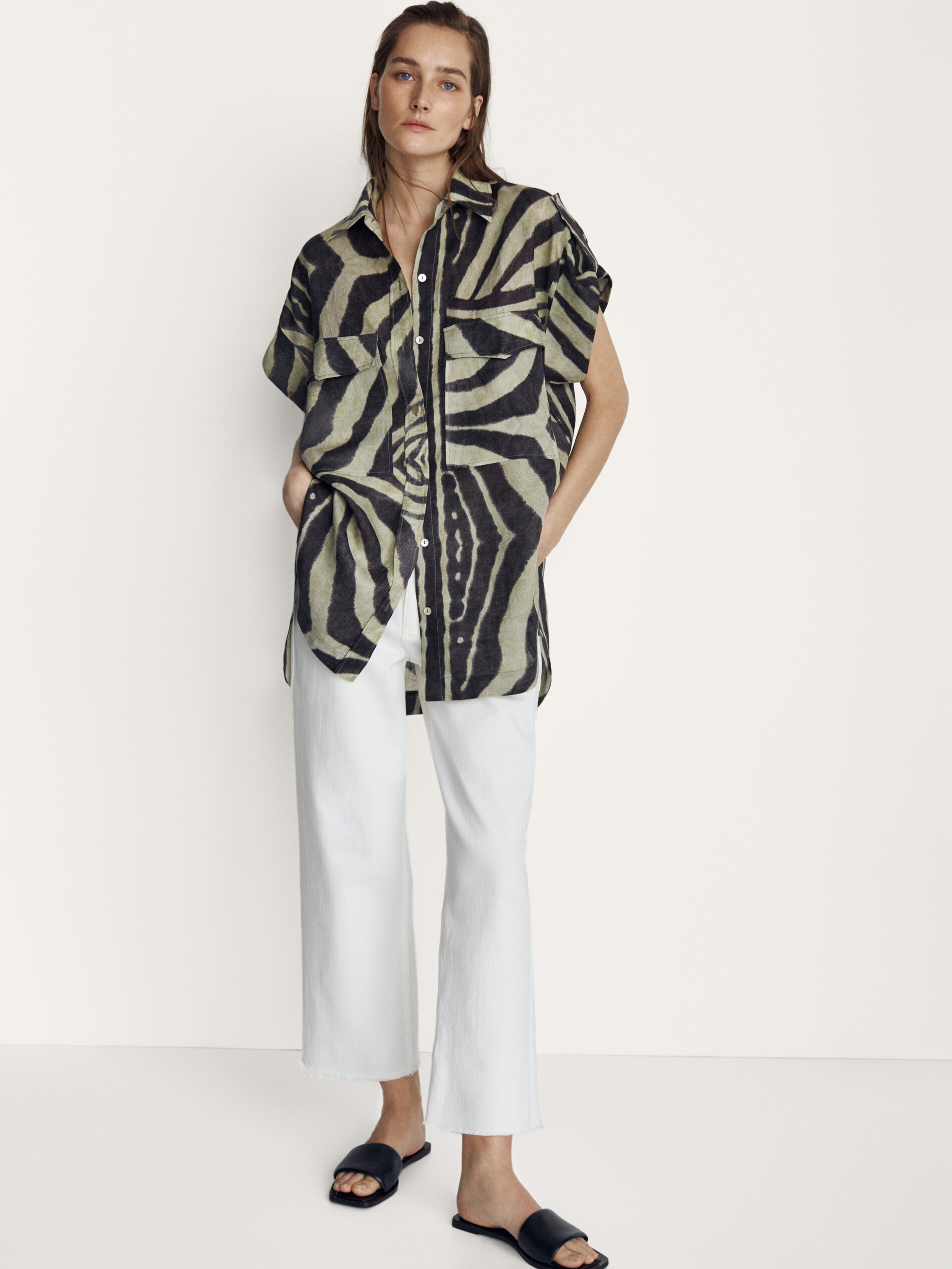 100% linen zebra print shirt - Women 