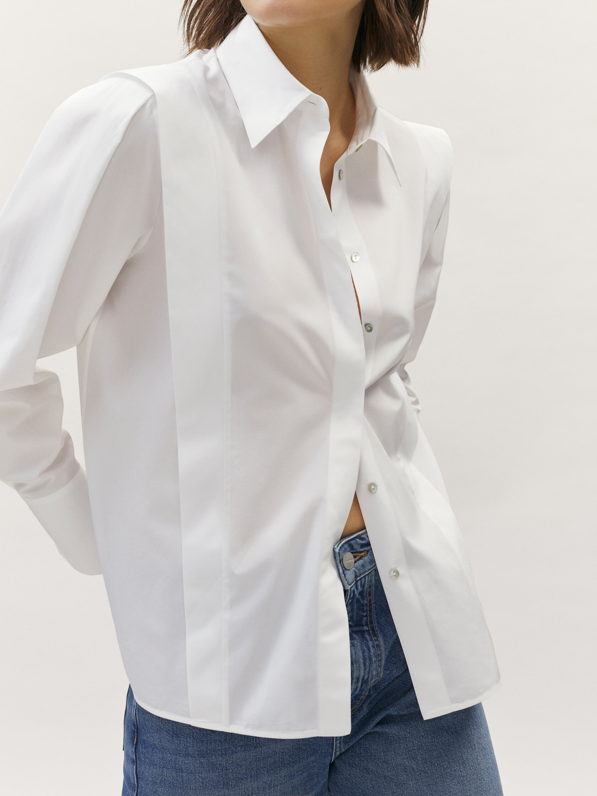 Plain wing panel poplin shirt - null 