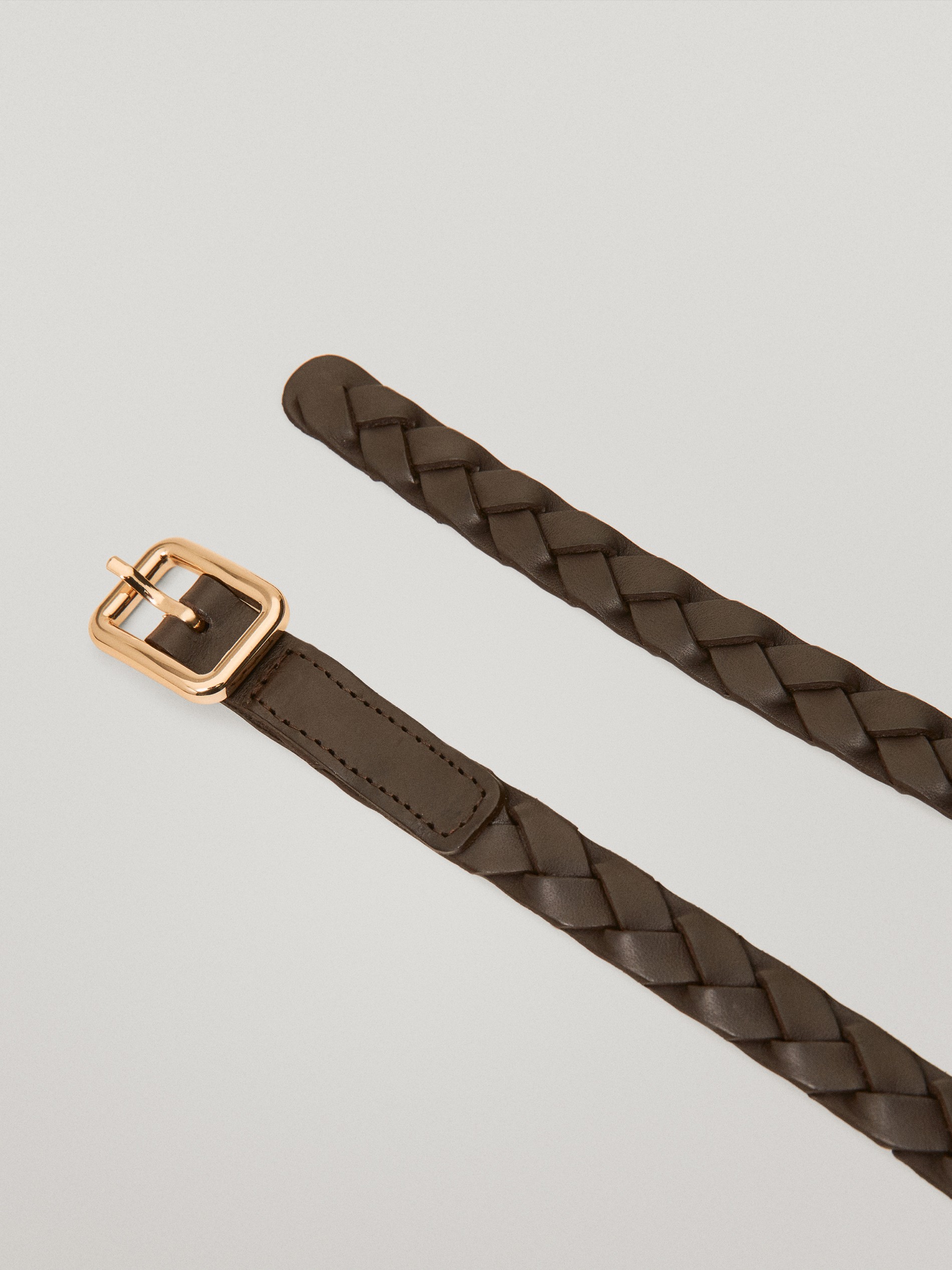 Thin braided leather belt - null 