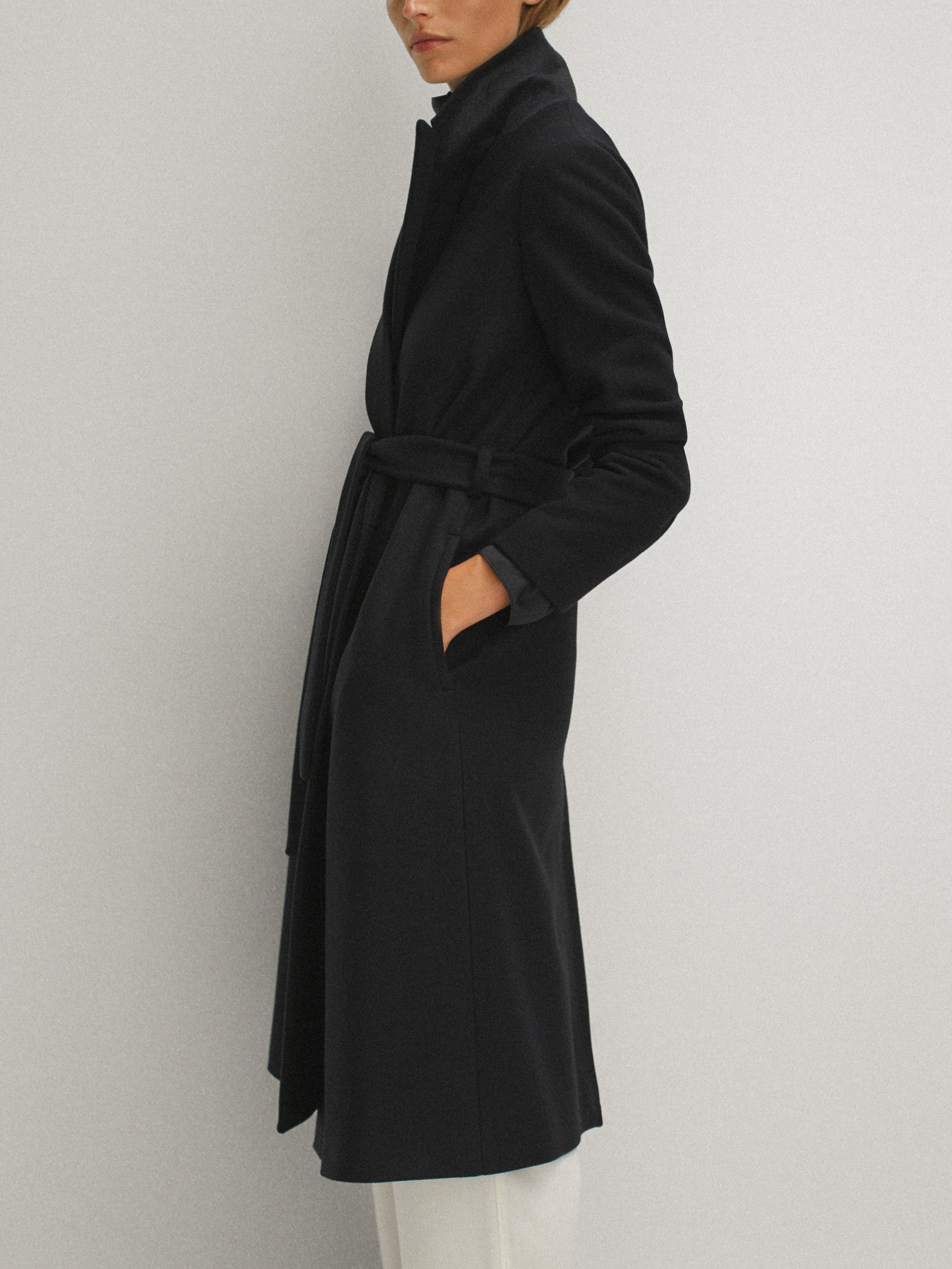 massimo dutti black wool coat