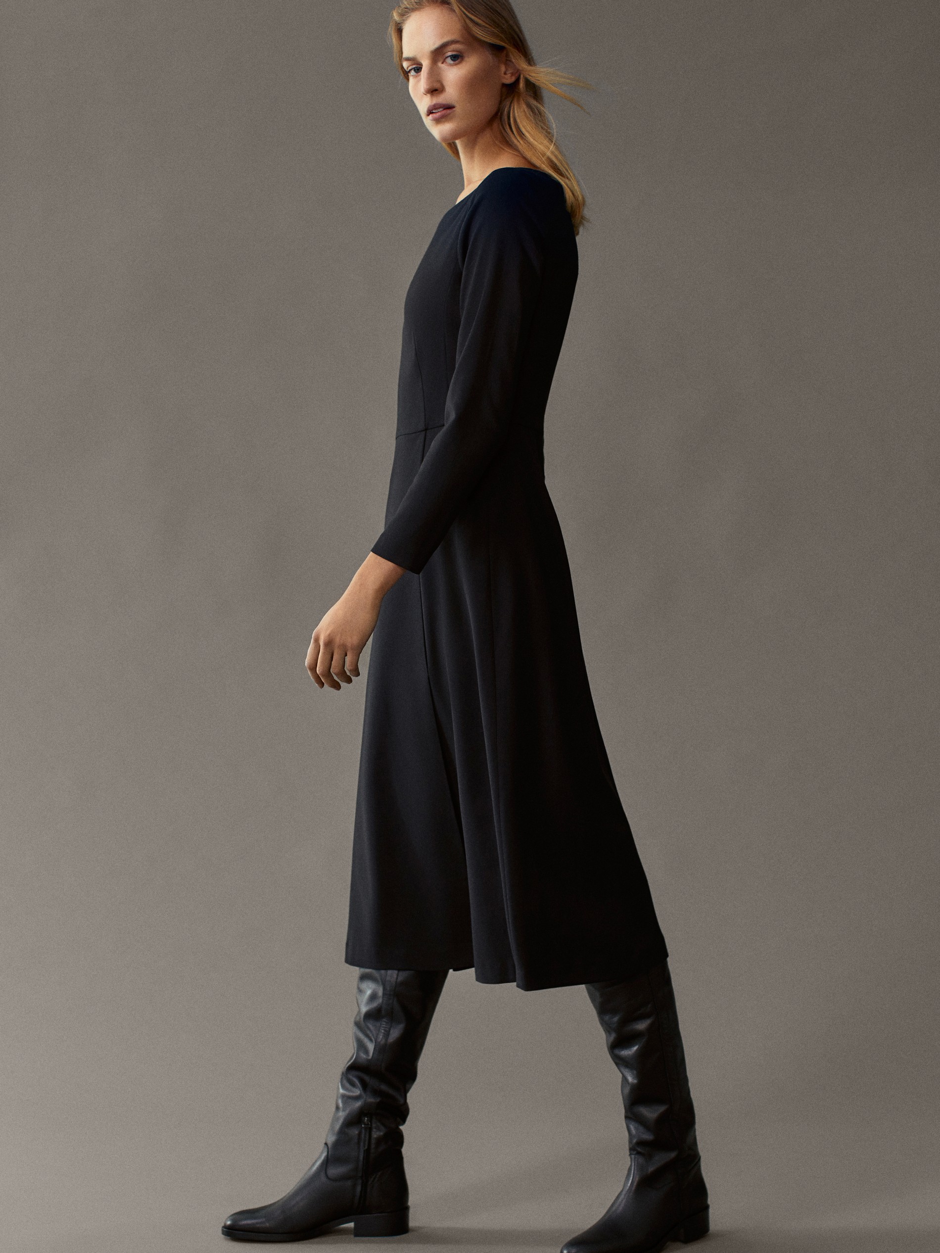 Long black dress - Women - Massimo Dutti
